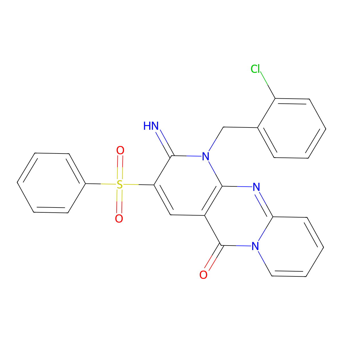 1-(2-chlorobenzyl)-2-imino-3-(phenylsulfonyl)-1,2-dihydro-5H-dipyrido[1,2-a:2,3-d]pyrimidin-5-one molecular structure, CAS 841206-28-8