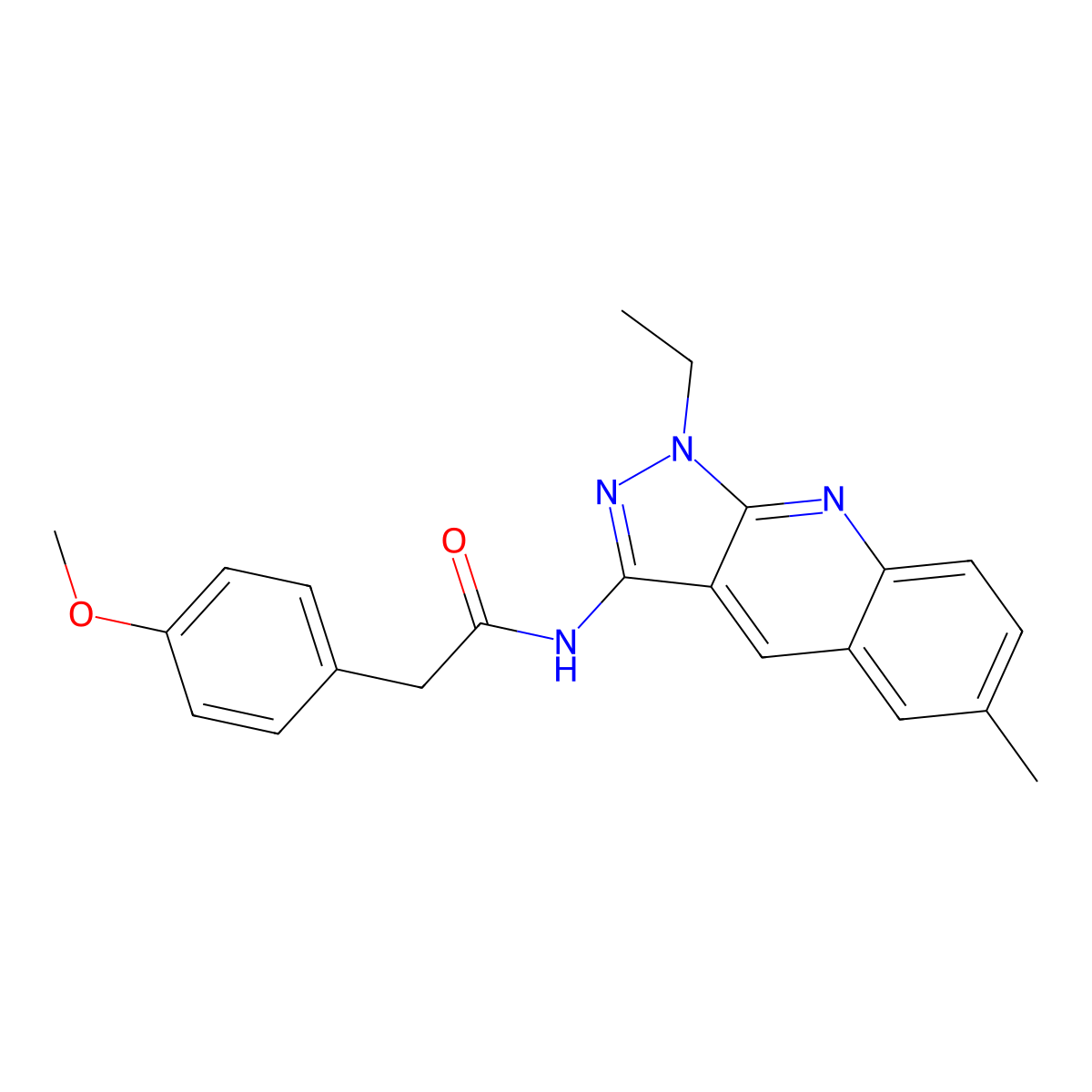 N-(1-ethyl-6-methyl-3-pyrazolo[3,4-b]quinolinyl)-2-(4-methoxyphenyl)acetamide molecular structure, CAS 841206-33-5