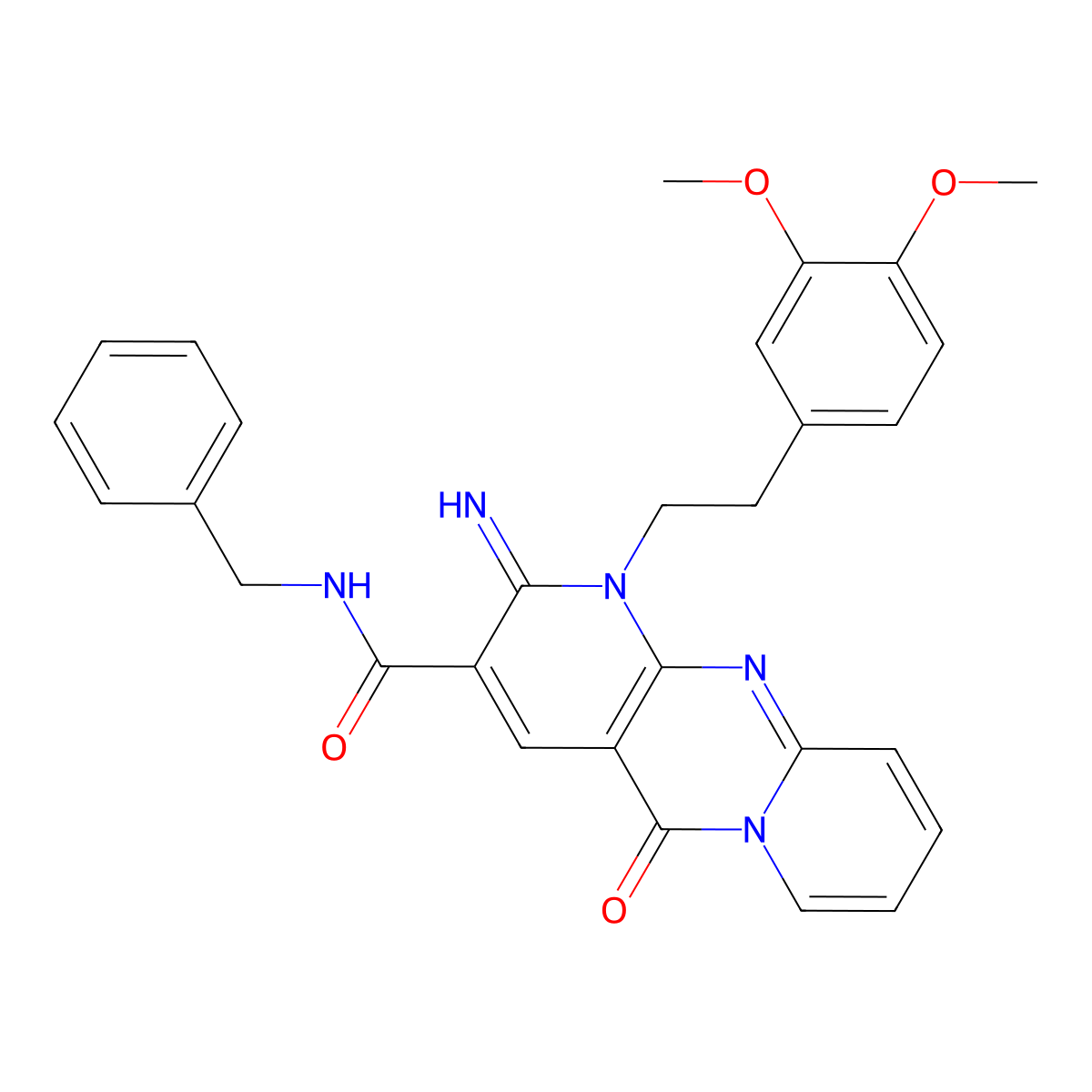 N-benzyl-1-[2-(3,4-dimethoxyphenyl)ethyl]-2-imino-5-oxo-1,5-dihydro-2H-dipyrido[1,2-a:2',3'-d]pyrimidine-3-carboxamide molecular structure, CAS 841206-76-6