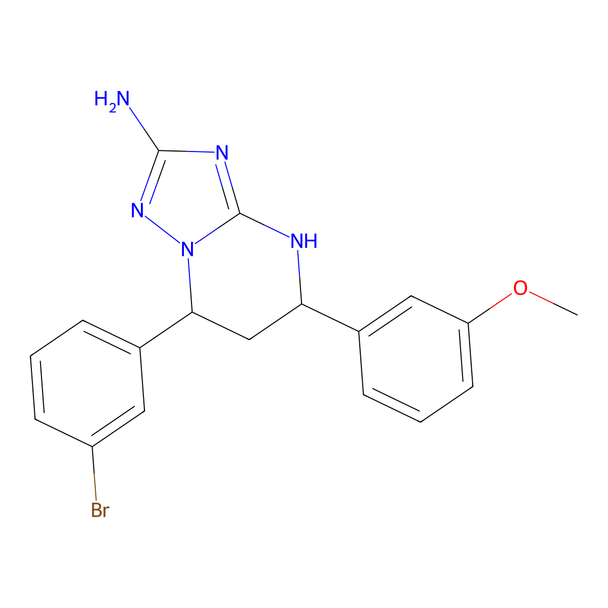 7-(3-Bromophenyl)-5-(3-methoxyphenyl)-4,5,6,7-tetrahydro[1,2,4]triazolo[1,5-a]pyrimidin-2-amine molecular structure, CAS 841206-81-3