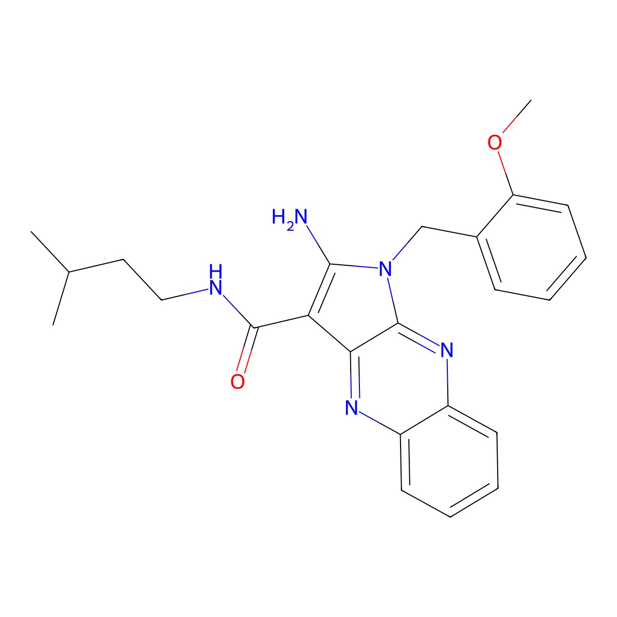 2-amino-N-isopentyl-1-(2-methoxybenzyl)-1H-pyrrolo[2,3-b]quinoxaline-3-carboxamide molecular structure, CAS 841207-03-2