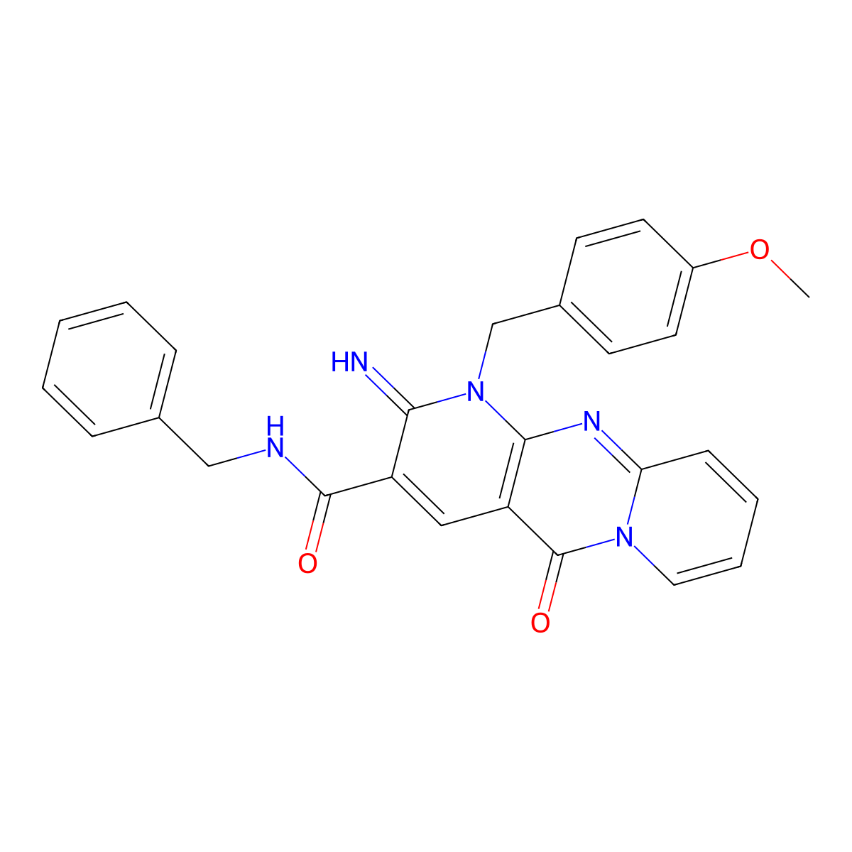 {2-imino-1-[(4-methoxyphenyl)methyl]-5-oxo(1,6-dihydropyridino[1,2-a]pyridino[2,3-d]pyrimidin-3-yl)}-N-benzylcarboxamide molecular structure, CAS 841207-05-4