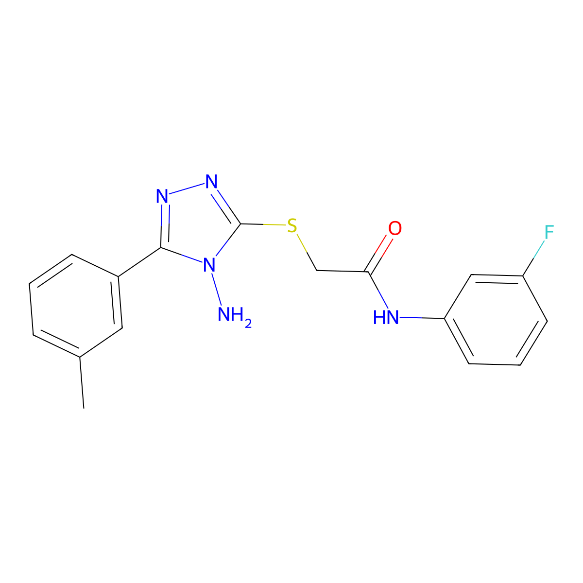 2-((4-amino-5-(m-tolyl)-4H-1,2,4-triazol-3-yl)thio)-N-(3-fluorophenyl)acetamide molecular structure, CAS 841207-12-3