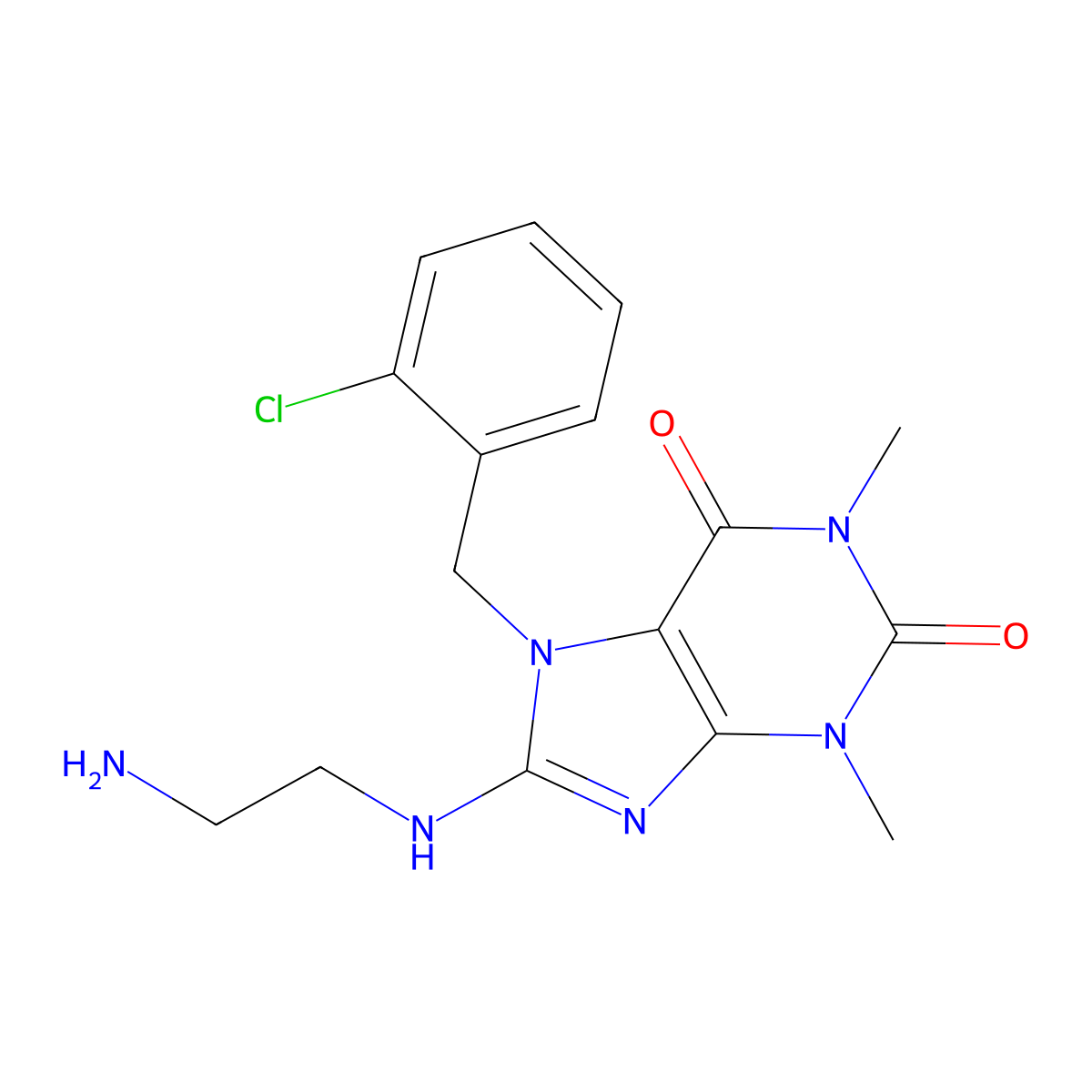 8-(2-Amino-ethylamino)-7-(2-chloro-benzyl)-1,3-dimethyl-3,7-dihydro-purine-2,6-dione molecular structure, CAS 841207-14-5