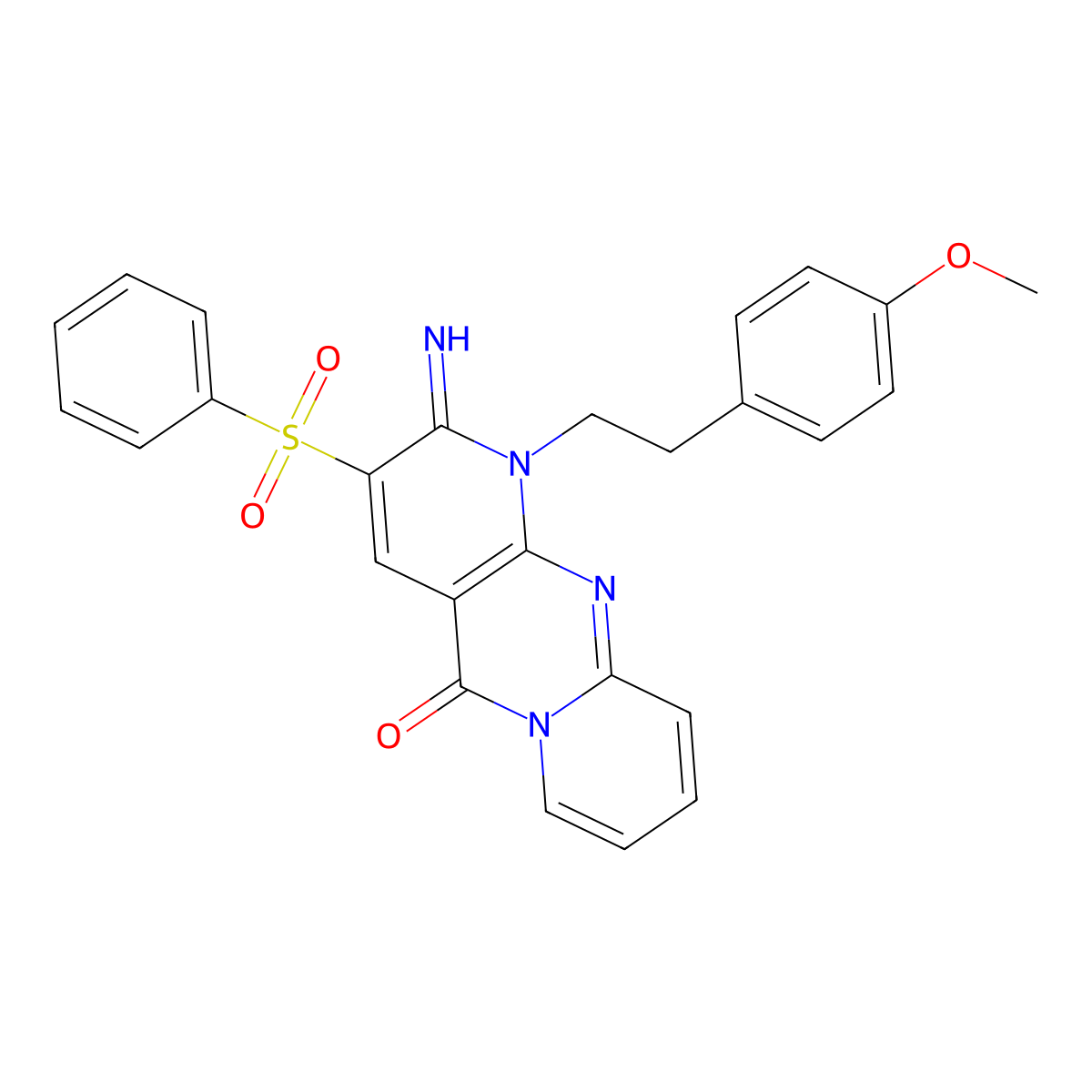 5-(Benzenesulfonyl)-6-imino-7-[2-(4-methoxyphenyl)ethyl]-1,7,9-triazatricyclo[8.4.0.0^{3,8}]tetradeca-3(8),4,9,11,13-pentaen-2-one molecular structure, CAS 841207-47-4