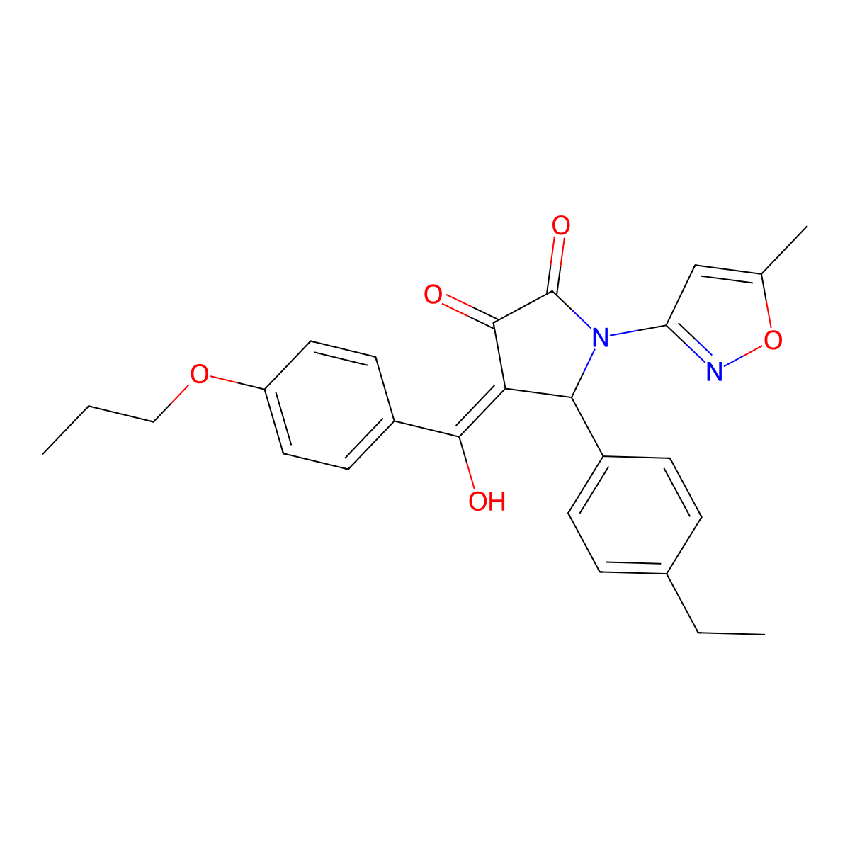 5-(4-ethylphenyl)-3-hydroxy-1-(5-methyl-1,2-oxazol-3-yl)-4-(4-propoxybenzoyl)-2,5-dihydro-1H-pyrrol-2-one molecular structure, CAS 841207-59-8