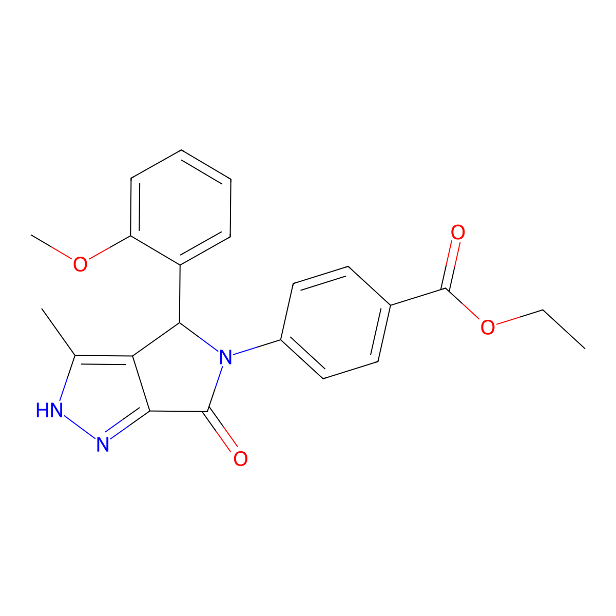 Ethyl 4-[4-(2-methoxyphenyl)-3-methyl-6-oxo-2,4-dihydropyrrolo[3,4-c]pyrazol-5-yl]benzoate molecular structure, CAS 841207-80-5