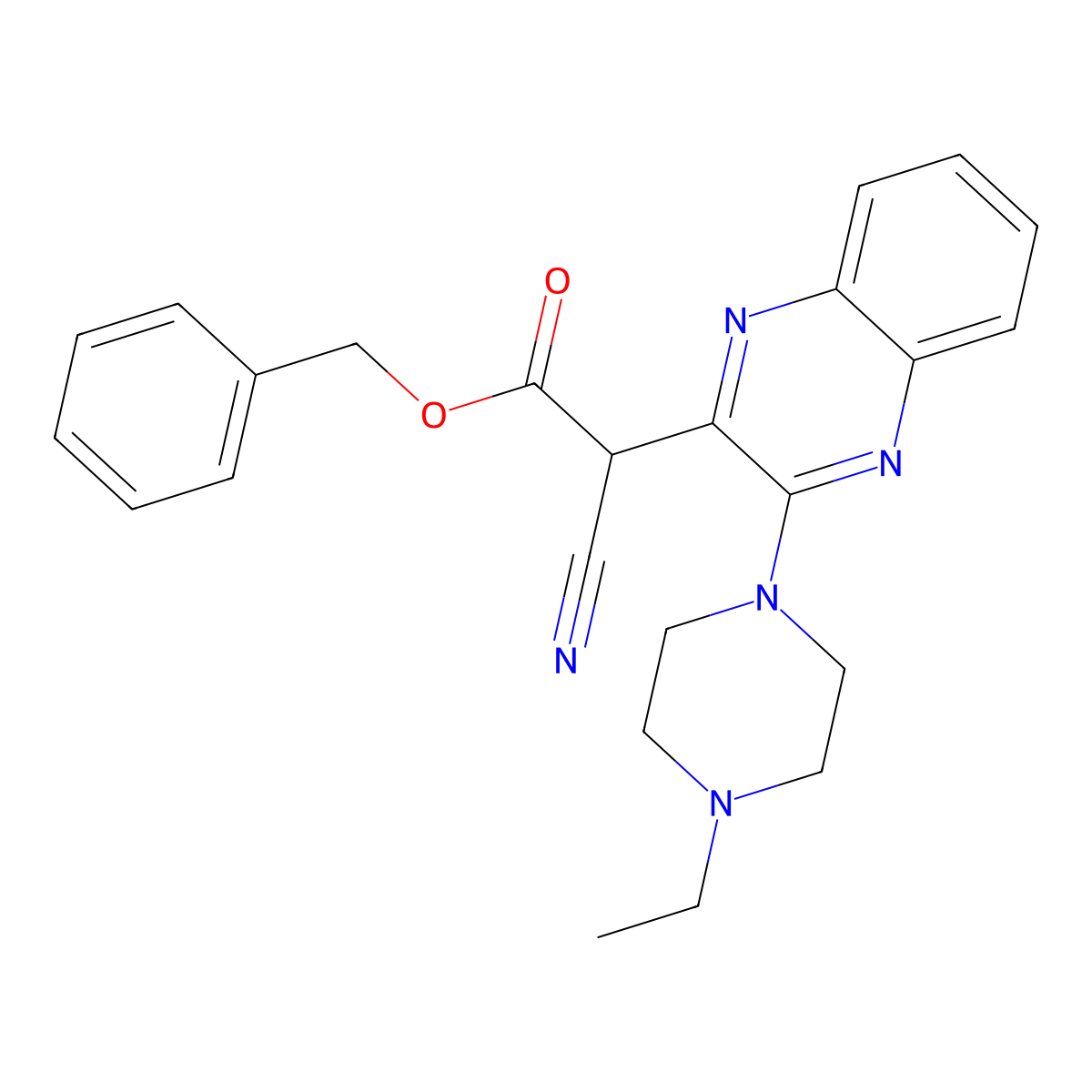 Benzyl 2-cyano-2-[3-(4-ethylpiperazin-1-yl)quinoxalin-2-yl]acetate molecular structure, CAS 841207-83-8