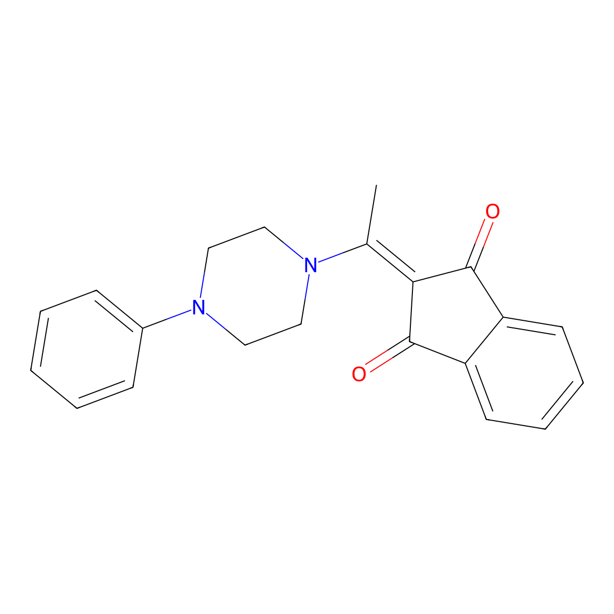 2-[1-(4-phenylpiperazin-1-yl)ethylidene]-2,3-dihydro-1H-indene-1,3-dione molecular structure, CAS 841208-01-3