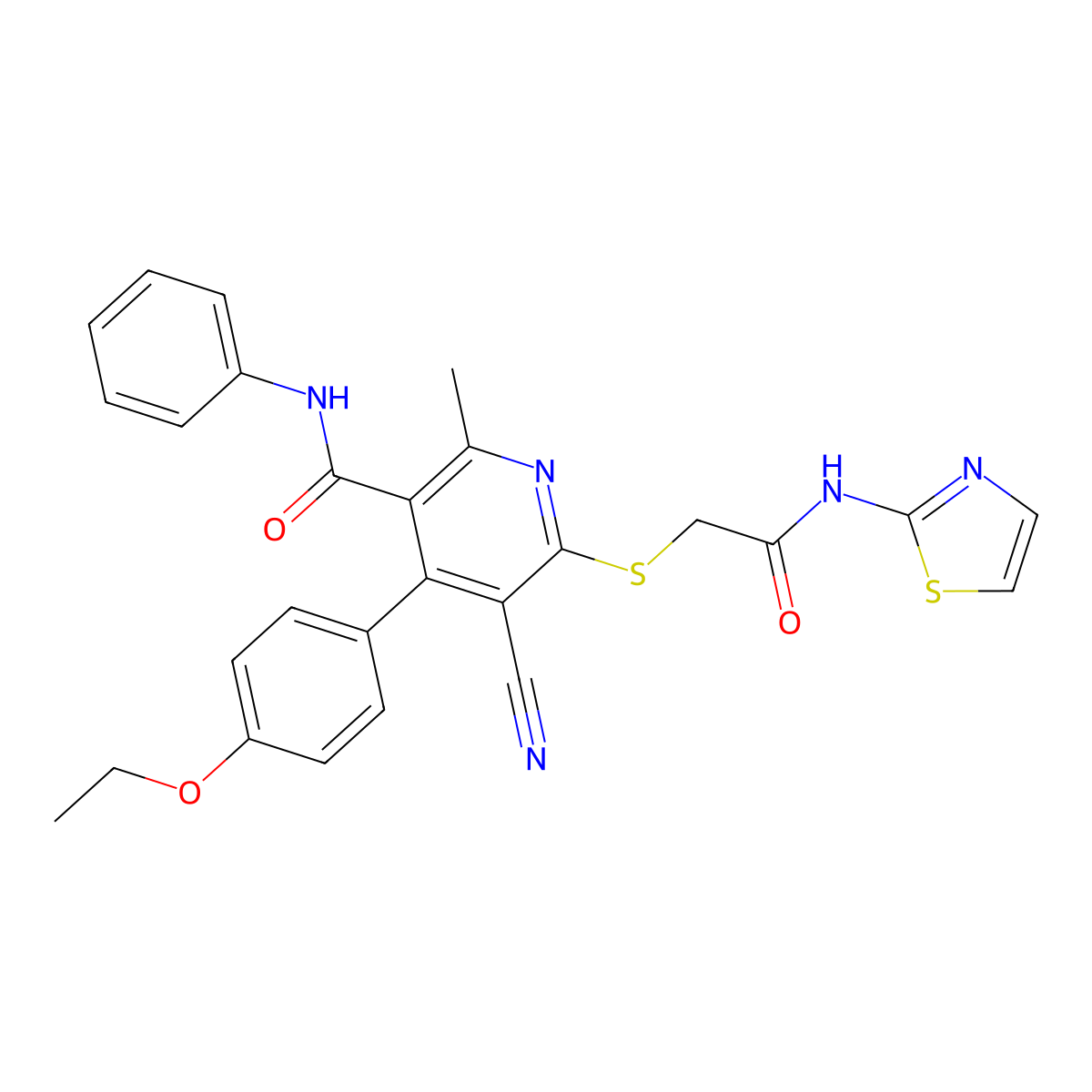 5-cyano-4-(4-ethoxyphenyl)-2-methyl-6-((2-oxo-2-(thiazol-2-ylamino)ethyl)thio)-N-phenylnicotinamide molecular structure, CAS 841208-89-7