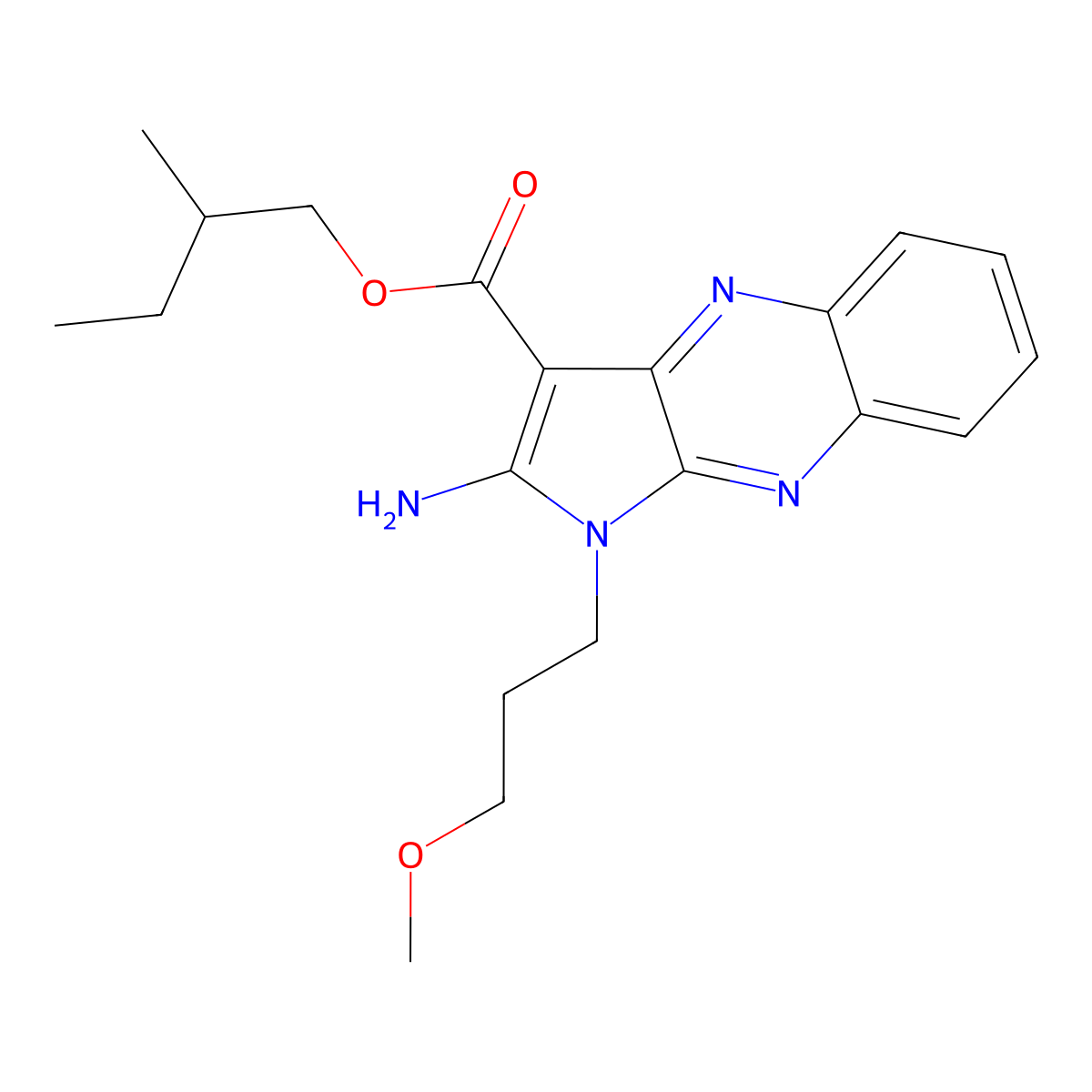 2-methylbutyl 2-amino-1-(3-methoxypropyl)-1H-pyrrolo[2,3-b]quinoxaline-3-carboxylate molecular structure, CAS 841208-96-6