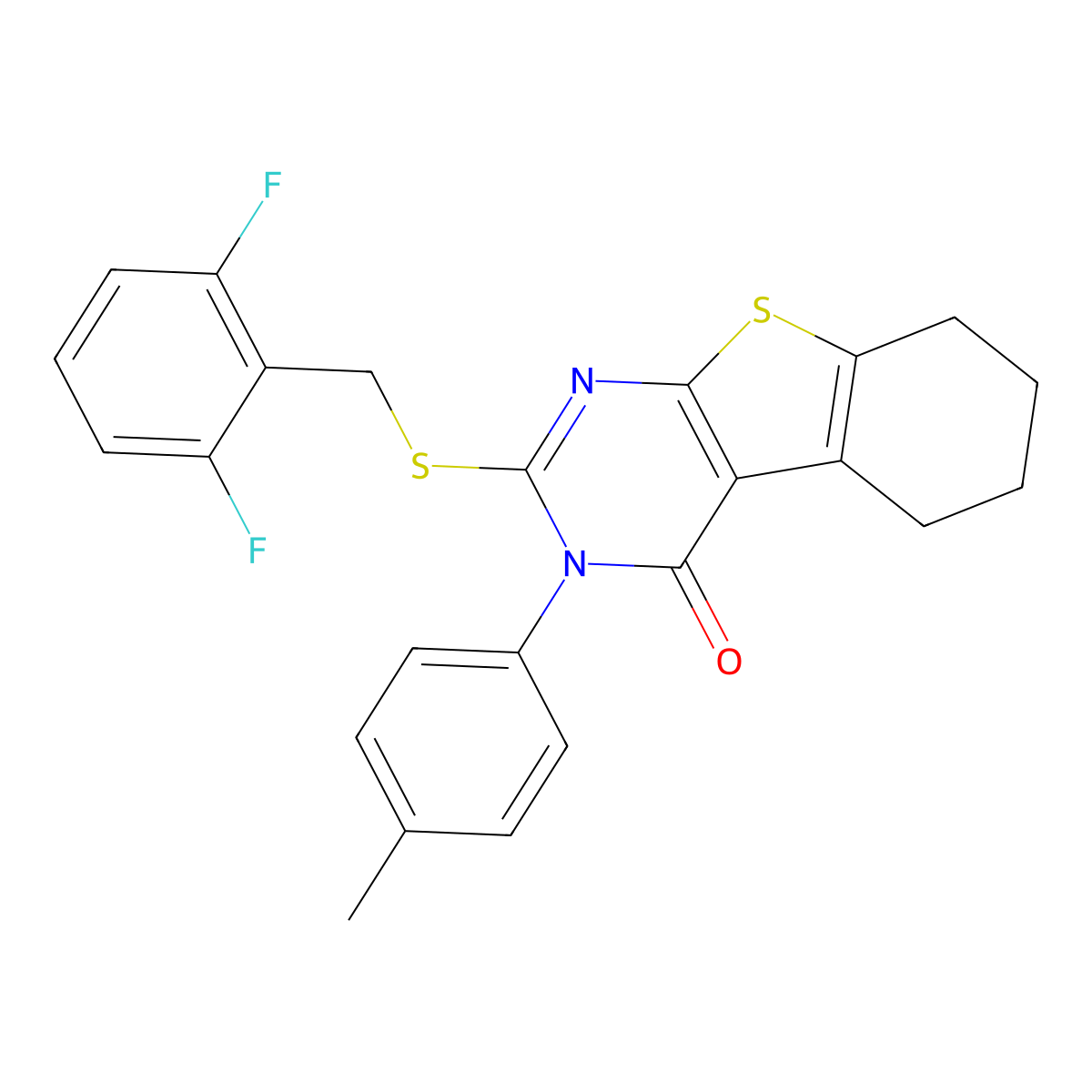 2-[(2,6-difluorobenzyl)sulfanyl]-3-(4-methylphenyl)-5,6,7,8-tetrahydro[1]benzothieno[2,3-d]pyrimidin-4(3H)-one molecular structure, CAS 841209-08-3