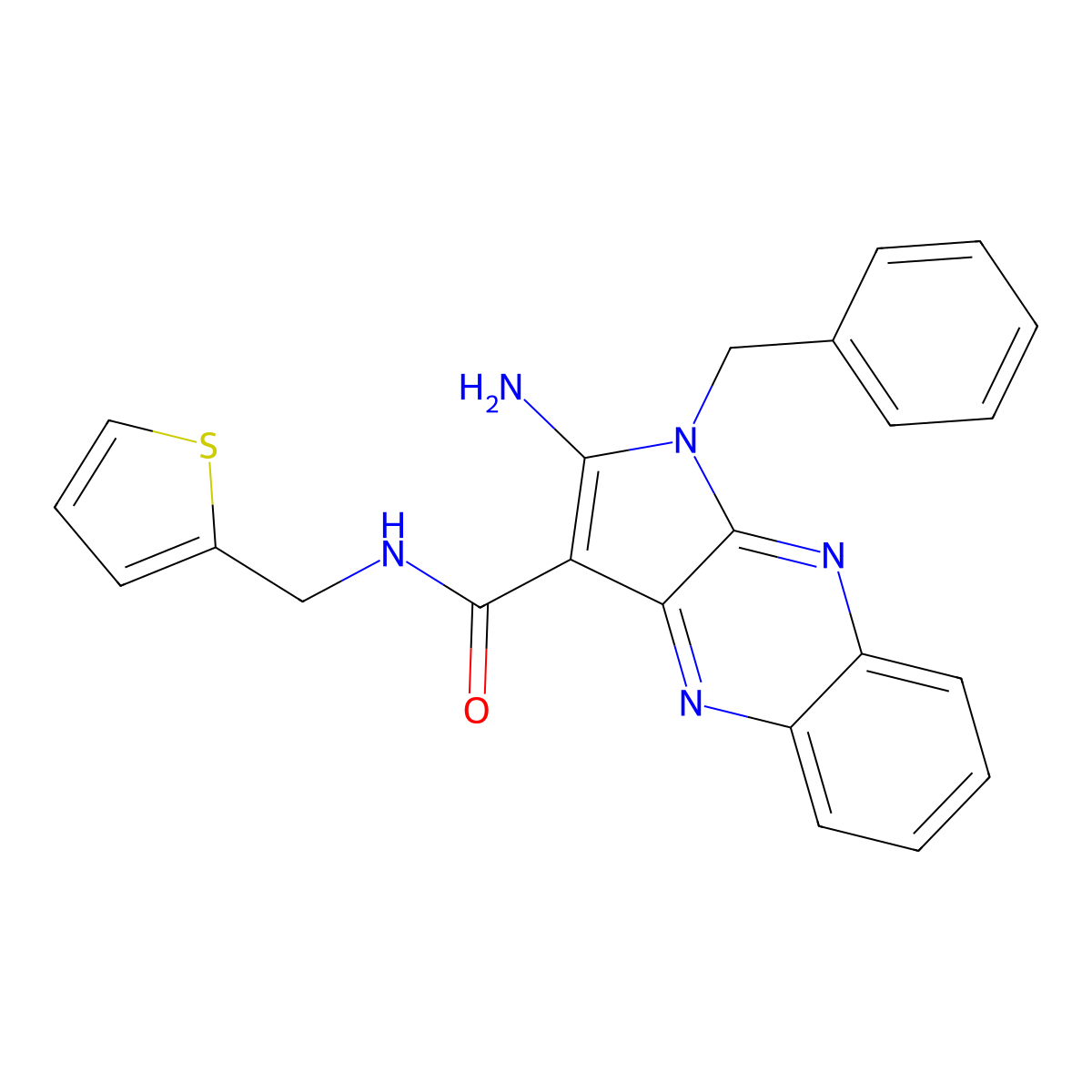 2-amino-1-benzyl-N-(thiophen-2-ylmethyl)-1H-pyrrolo[2,3-b]quinoxaline-3-carboxamide molecular structure, CAS 841209-42-5