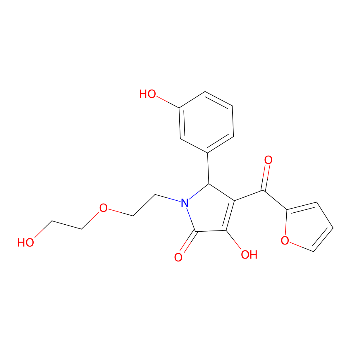 3-(furan-2-carbonyl)-4-hydroxy-1-[2-(2-hydroxyethoxy)ethyl]-2-(3-hydroxyphenyl)-2H-pyrrol-5-one molecular structure, CAS 841209-58-3