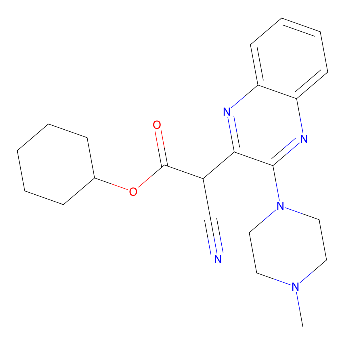 Cyclohexyl 2-cyano-2-[3-(4-methylpiperazin-1-yl)quinoxalin-2-yl]acetate molecular structure, CAS 841210-08-0