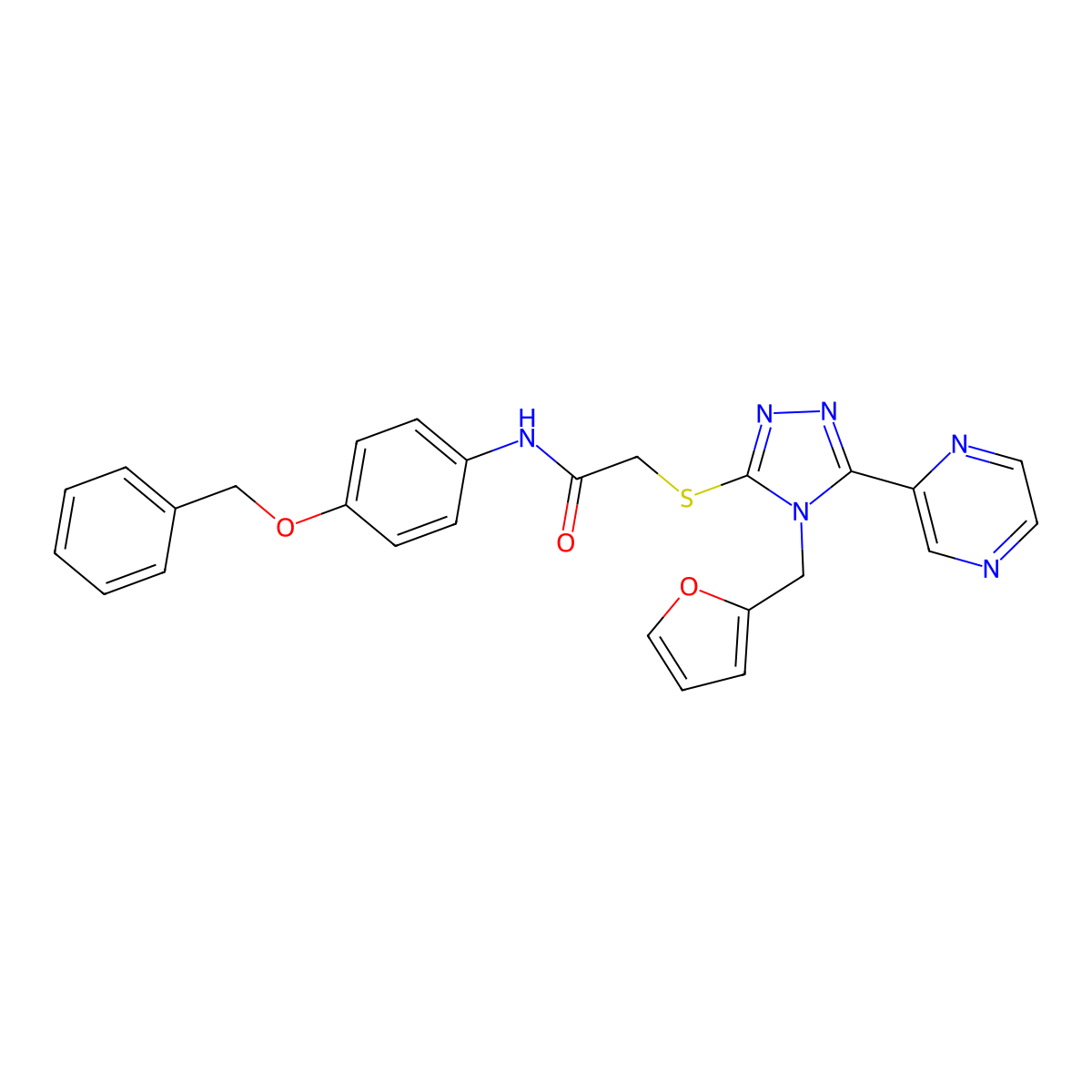 N-[4-(benzyloxy)phenyl]-2-{[4-(furan-2-ylmethyl)-5-(pyrazin-2-yl)-4H-1,2,4-triazol-3-yl]sulfanyl}acetamide molecular structure, CAS 841210-25-1
