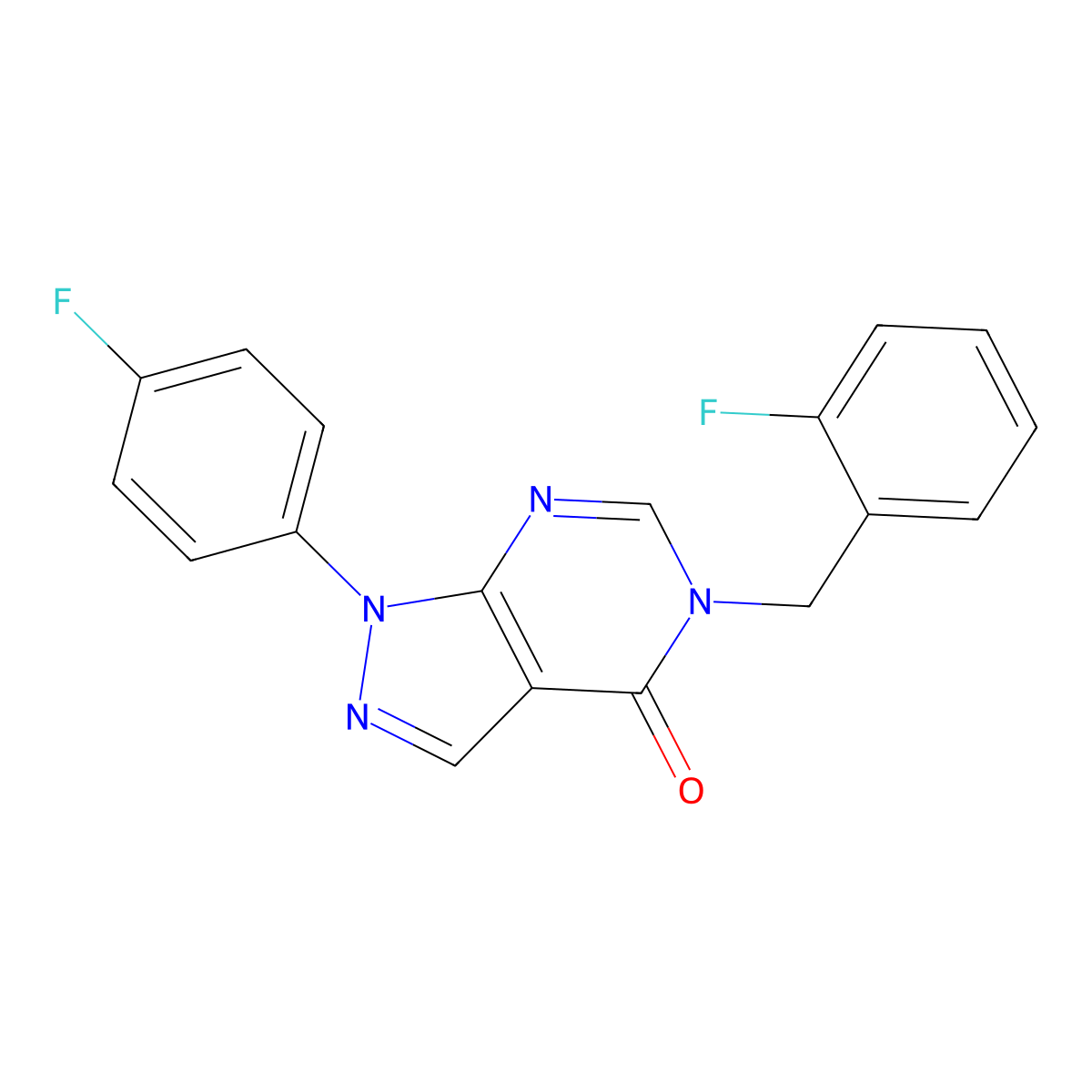 1-(4-fluorophenyl)-5-[(2-fluorophenyl)methyl]-1H,4H,5H-pyrazolo[3,4-d]pyrimidin-4-one molecular structure, CAS 841211-13-0