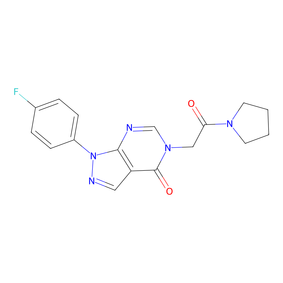 1-(4-fluorophenyl)-5-(2-oxo-2-(pyrrolidin-1-yl)ethyl)-1H-pyrazolo[3,4-d]pyrimidin-4(5H)-one molecular structure, CAS 841211-24-3