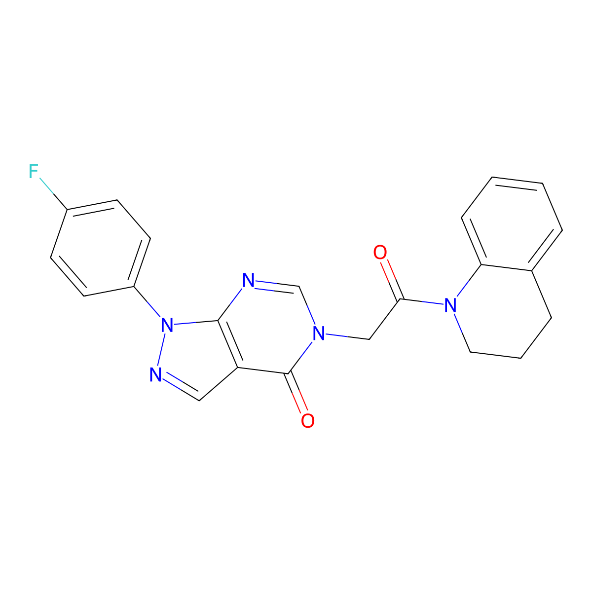 5-[2-(3,4-Dihydro-2H-quinolin-1-yl)-2-oxo-ethyl]-1-(4-fluoro-phenyl)-1,5-dihydro-pyrazolo[3,4-d]pyrimidin-4-one molecular structure, CAS 841211-26-5