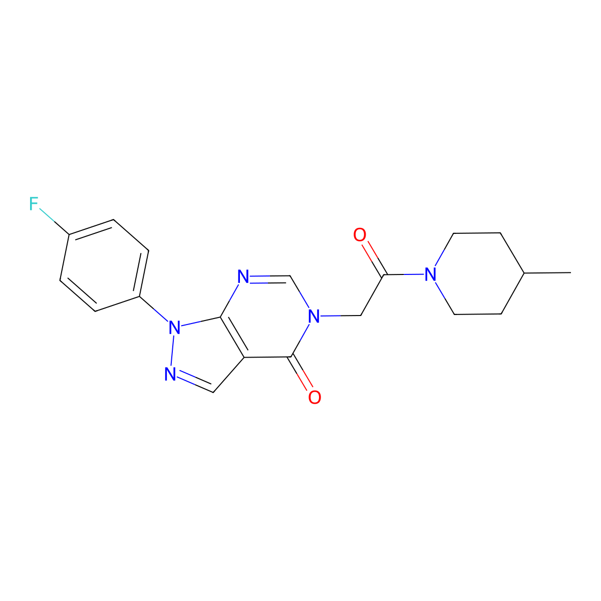 1-(4-fluorophenyl)-5-(2-(4-methylpiperidin-1-yl)-2-oxoethyl)-1H-pyrazolo[3,4-d]pyrimidin-4(5H)-one molecular structure, CAS 841211-32-3