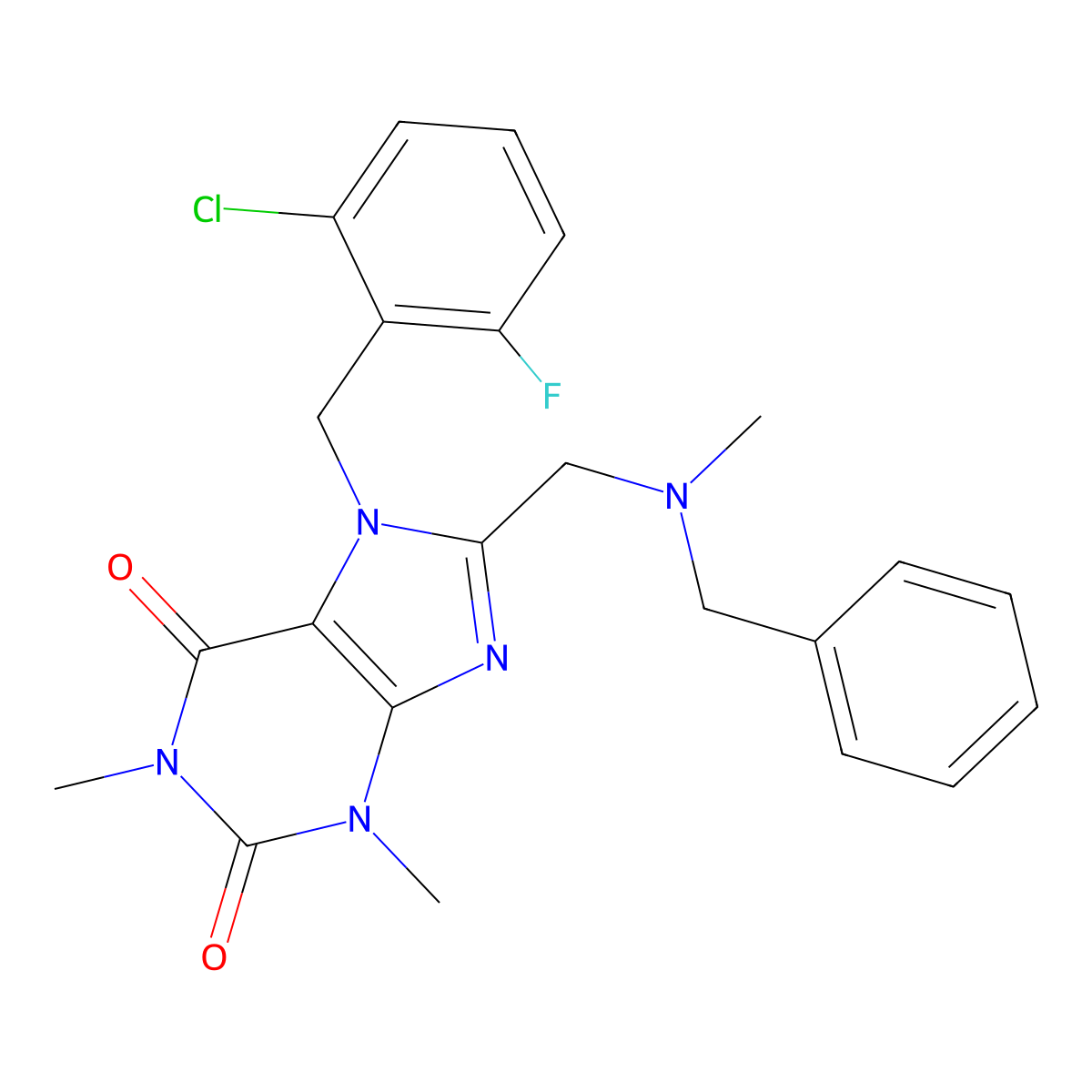 8-{[benzyl(methyl)amino]methyl}-7-(2-chloro-6-fluorobenzyl)-1,3-dimethyl-3,7-dihydro-1H-purine-2,6-dione molecular structure, CAS 841211-41-4