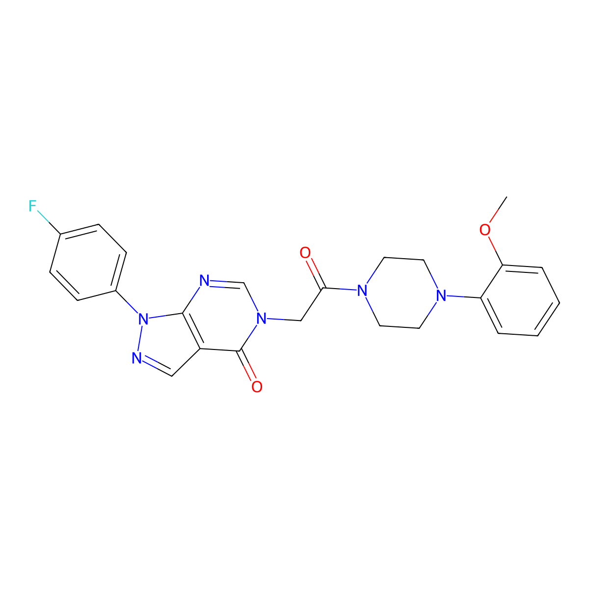 1-(4-Fluorophenyl)-5-[2-[4-(2-methoxyphenyl)piperazin-1-yl]-2-oxoethyl]pyrazolo[3,4-d]pyrimidin-4-one molecular structure, CAS 841211-45-8