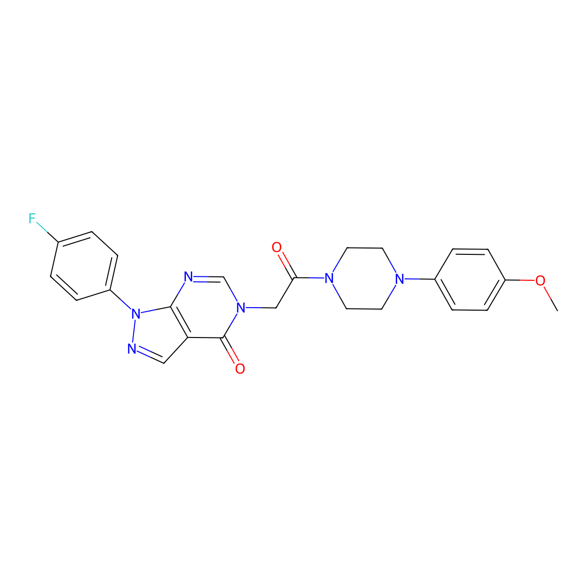 1-(4-Fluorophenyl)-5-[2-[4-(4-methoxyphenyl)piperazin-1-yl]-2-oxoethyl]pyrazolo[3,4-d]pyrimidin-4-one molecular structure, CAS 841211-47-0