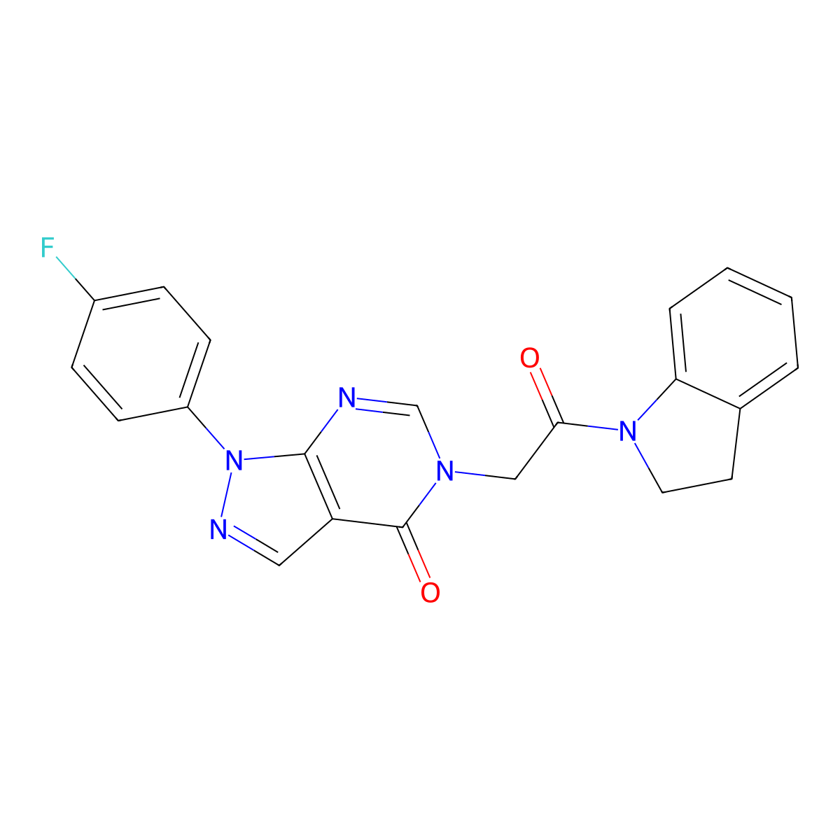 1-(4-fluorophenyl)-5-(2-(indolin-1-yl)-2-oxoethyl)-1H-pyrazolo[3,4-d]pyrimidin-4(5H)-one molecular structure, CAS 841211-50-5
