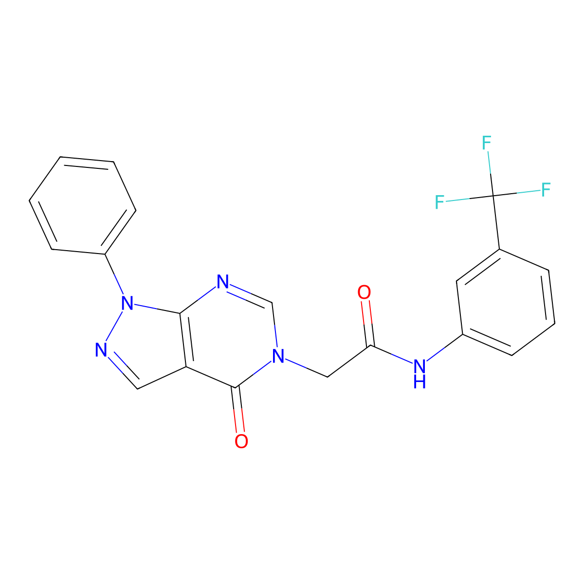 2-(4-oxo-1-phenyl-1H-pyrazolo[3,4-d]pyrimidin-5(4H)-yl)-N-(3-(trifluoromethyl)phenyl)acetamide molecular structure, CAS 841211-71-0