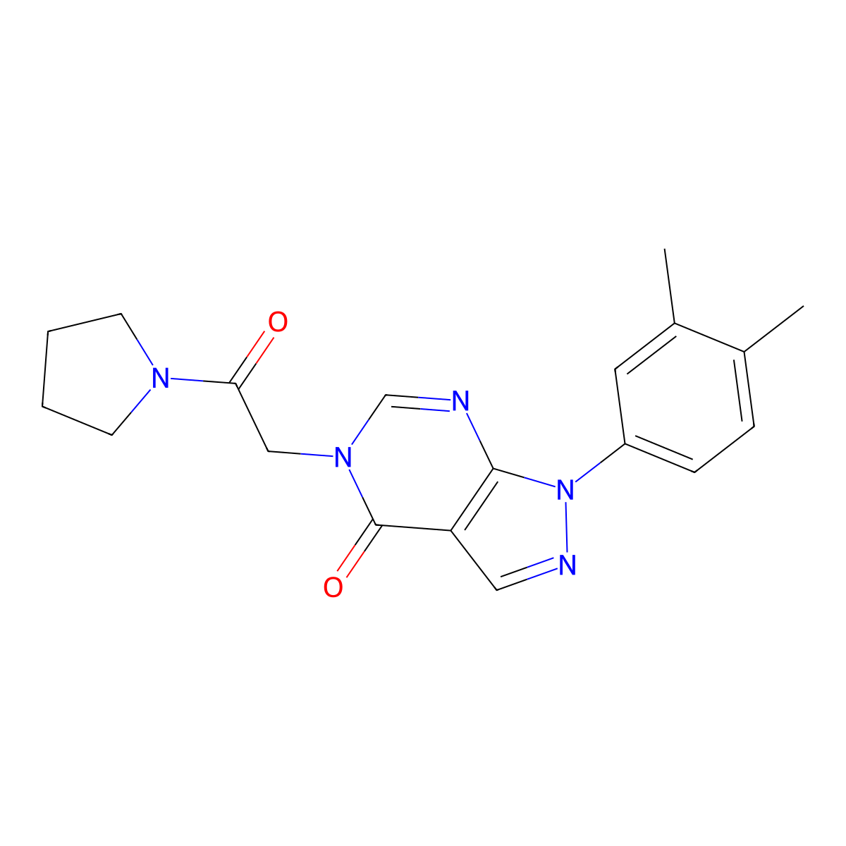 1-(3,4-Dimethylphenyl)-5-(2-oxo-2-pyrrolidin-1-ylethyl)pyrazolo[3,4-d]pyrimidin-4-one molecular structure, CAS 841211-84-5
