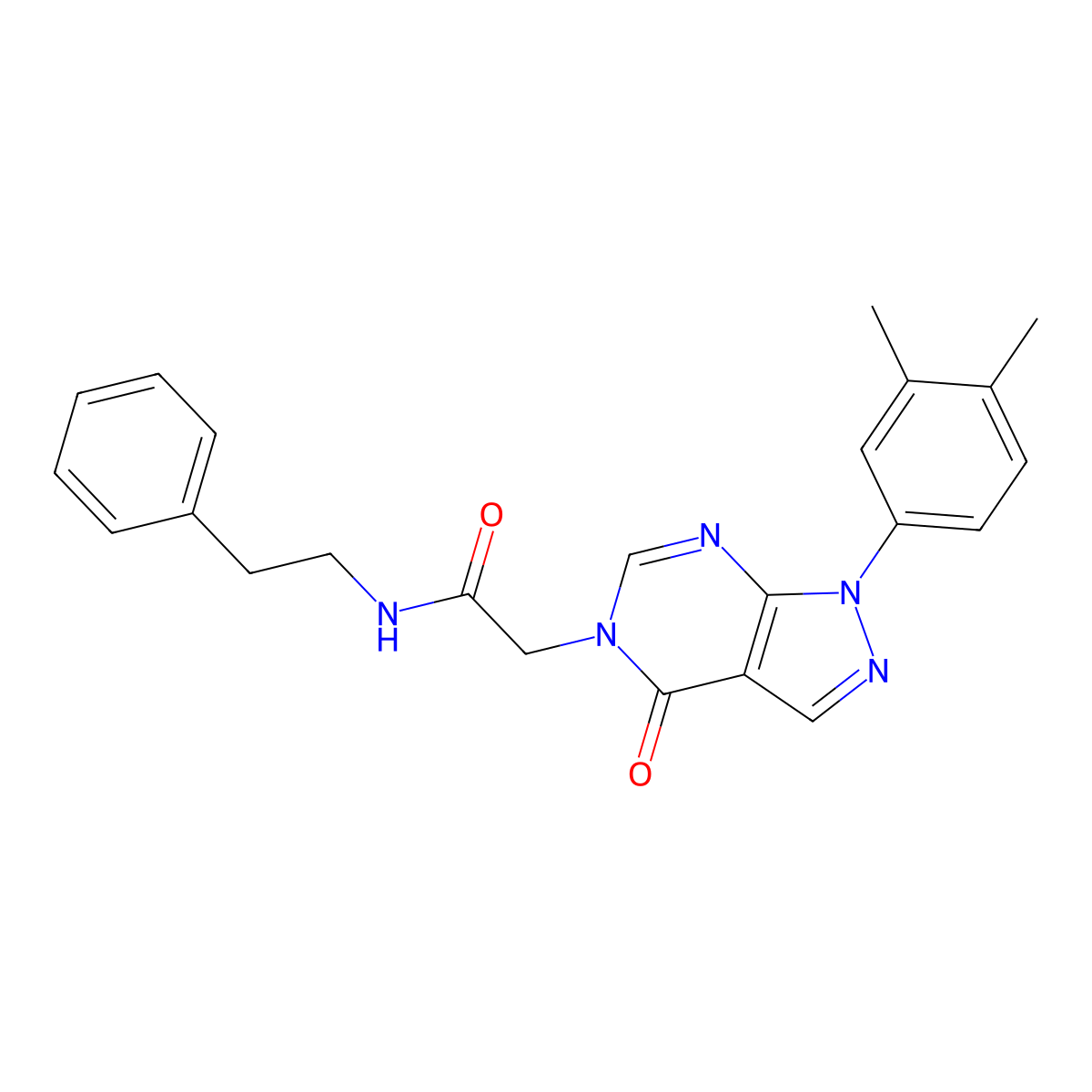 2-(1-(3,4-dimethylphenyl)-4-oxo-1H-pyrazolo[3,4-d]pyrimidin-5(4H)-yl)-N-phenethylacetamide molecular structure, CAS 841211-93-6