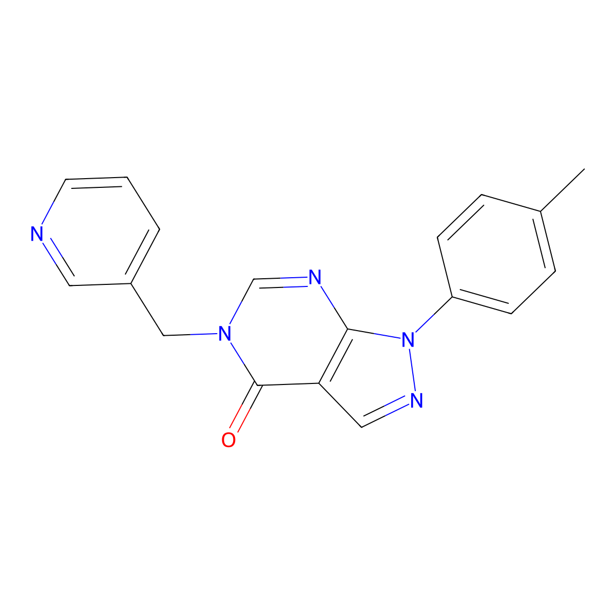 5-Pyridin-3-ylmethyl-1-p-tolyl-1,5-dihydro-pyrazolo[3,4-d]pyrimidin-4-one molecular structure, CAS 841211-99-2