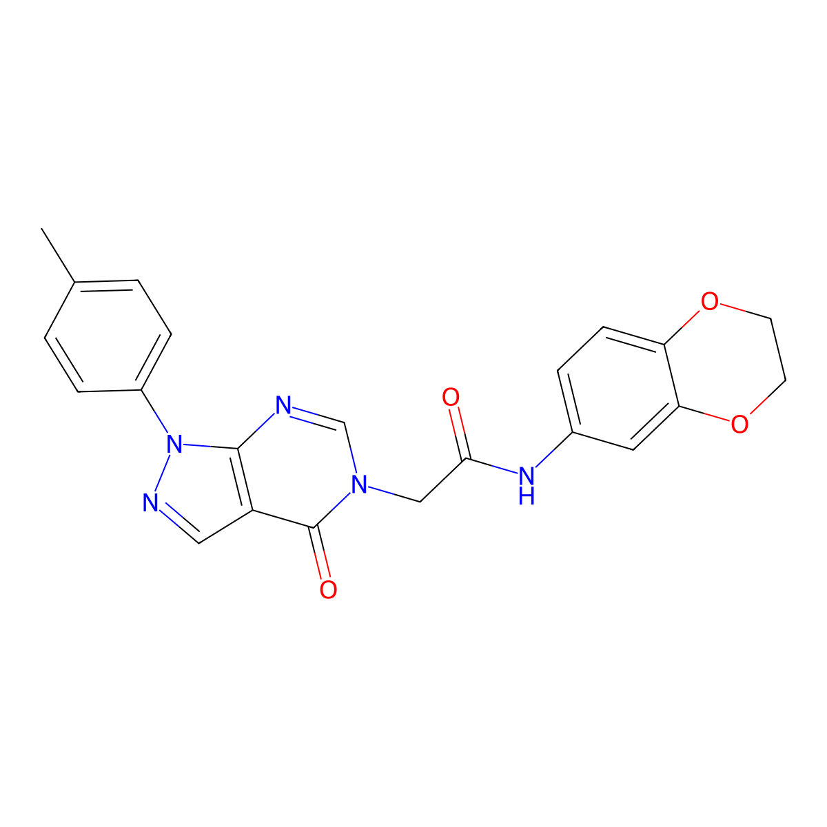N-(2,3-dihydro-1,4-benzodioxin-6-yl)-2-[1-(4-methylphenyl)-4-oxopyrazolo[3,4-d]pyrimidin-5-yl]acetamide molecular structure, CAS 841212-13-3