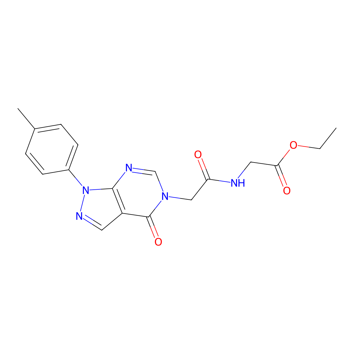 Ethyl 2-[[2-[1-(4-methylphenyl)-4-oxopyrazolo[3,4-d]pyrimidin-5-yl]acetyl]amino]acetate molecular structure, CAS 841212-23-5