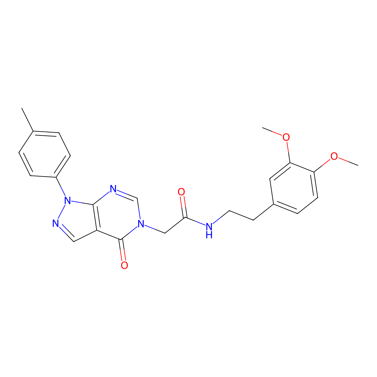 N-(3,4-dimethoxyphenethyl)-2-(4-oxo-1-(p-tolyl)-1H-pyrazolo[3,4-d]pyrimidin-5(4H)-yl)acetamide molecular structure, CAS 841212-24-6