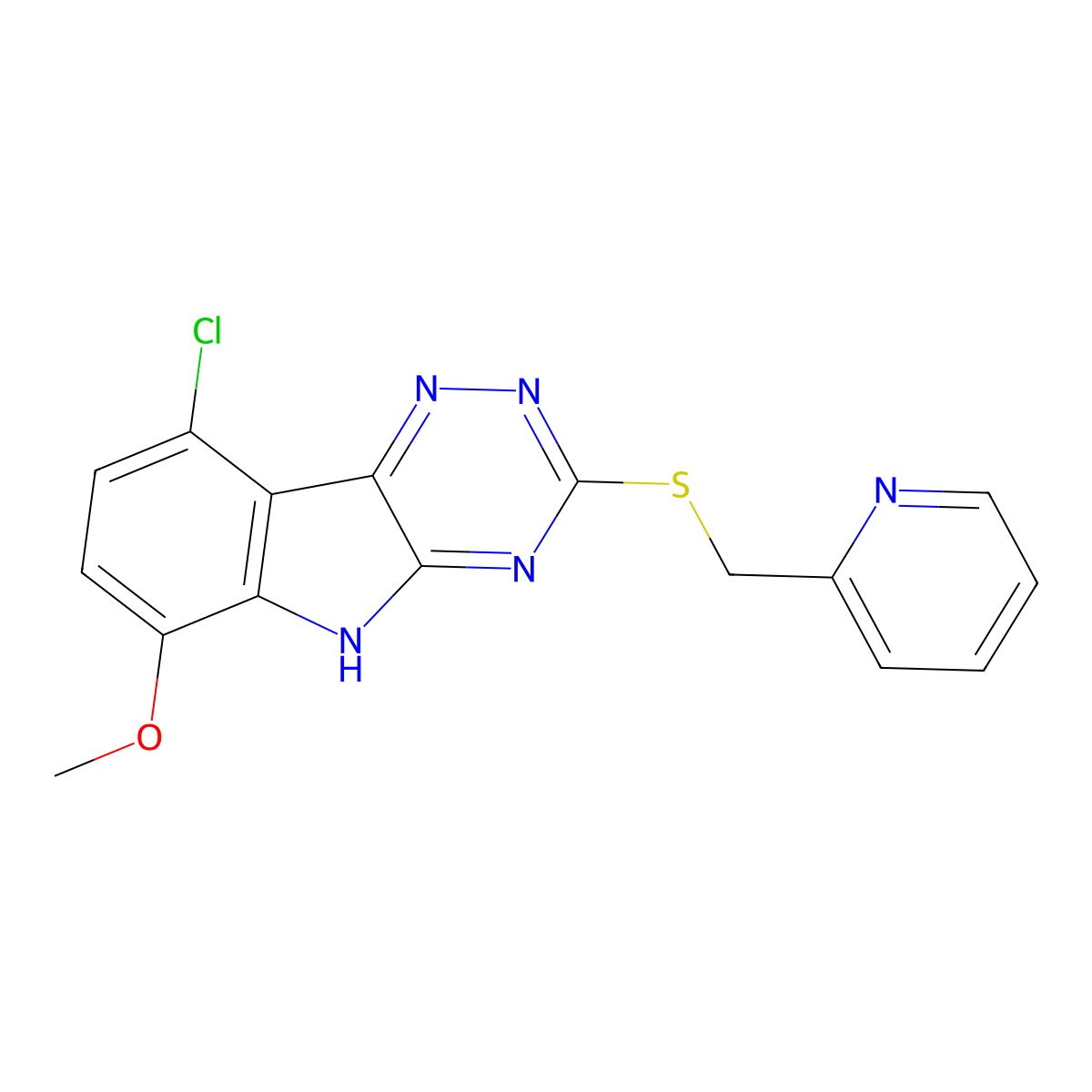 9-Chloro-6-methoxy-3-((pyridin-2-ylmethyl)thio)-5H-[1,2,4]triazino[5,6-b]indole molecular structure, CAS 841213-91-0