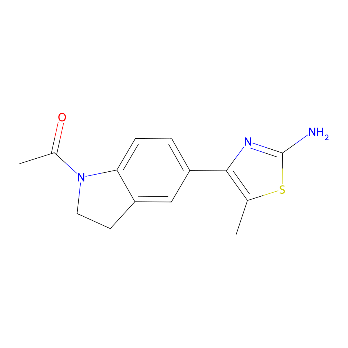 1-(5-(2-Amino-5-methylthiazol-4-yl)indolin-1-yl)ethan-1-one molecular structure, CAS 841221-99-6