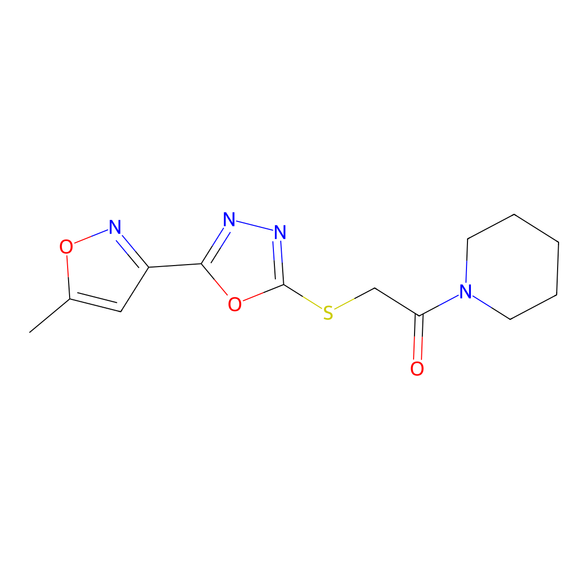 5-(5-Methyl-3-isoxazolyl)-1,3,4-oxadiazol-2-yl 2-oxo-2-(1-piperidinyl)ethyl sulfide molecular structure, CAS 841239-07-4