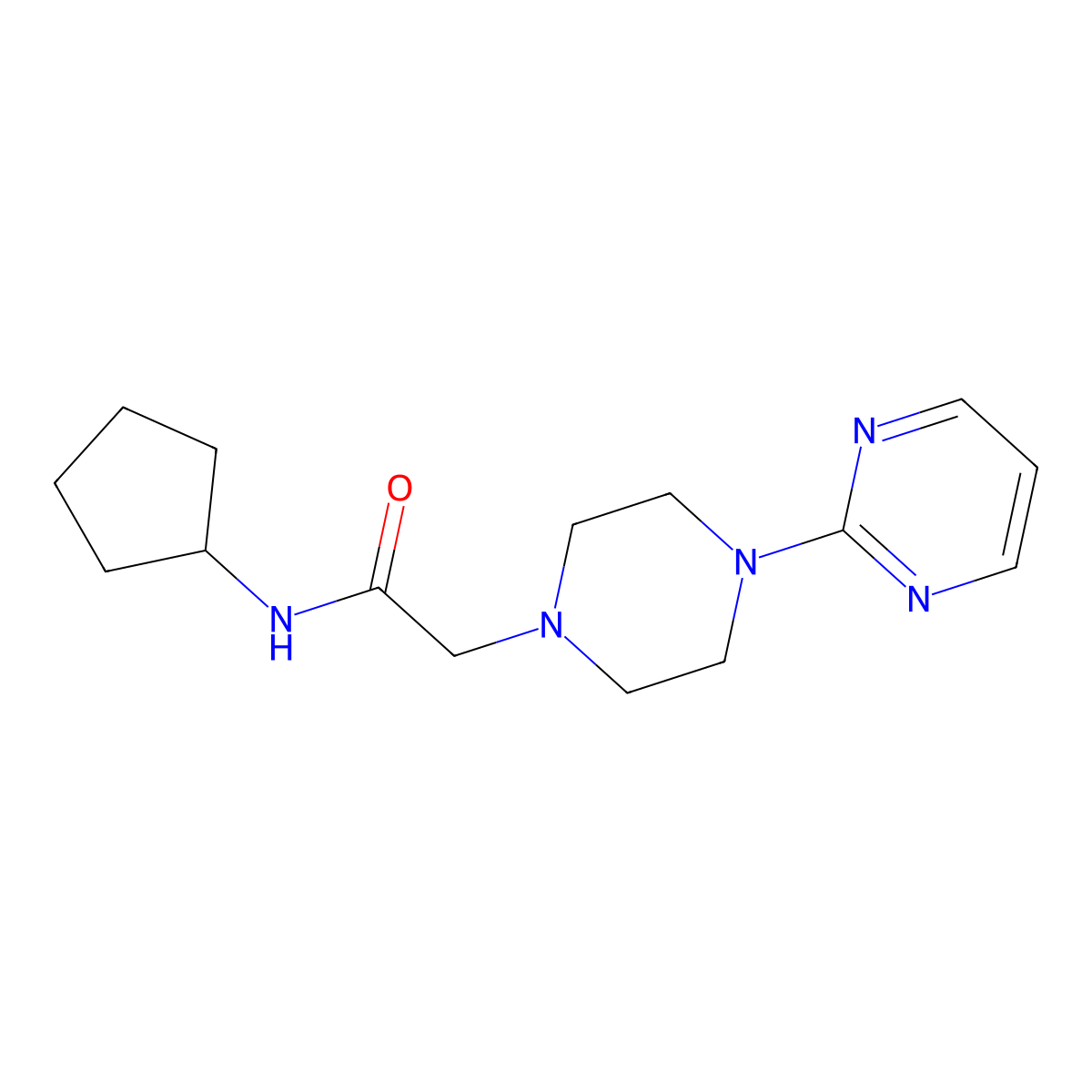 N-cyclopentyl-2-(4-pyrimidin-2-ylpiperazin-1-yl)acetamide molecular structure, CAS 841244-38-0