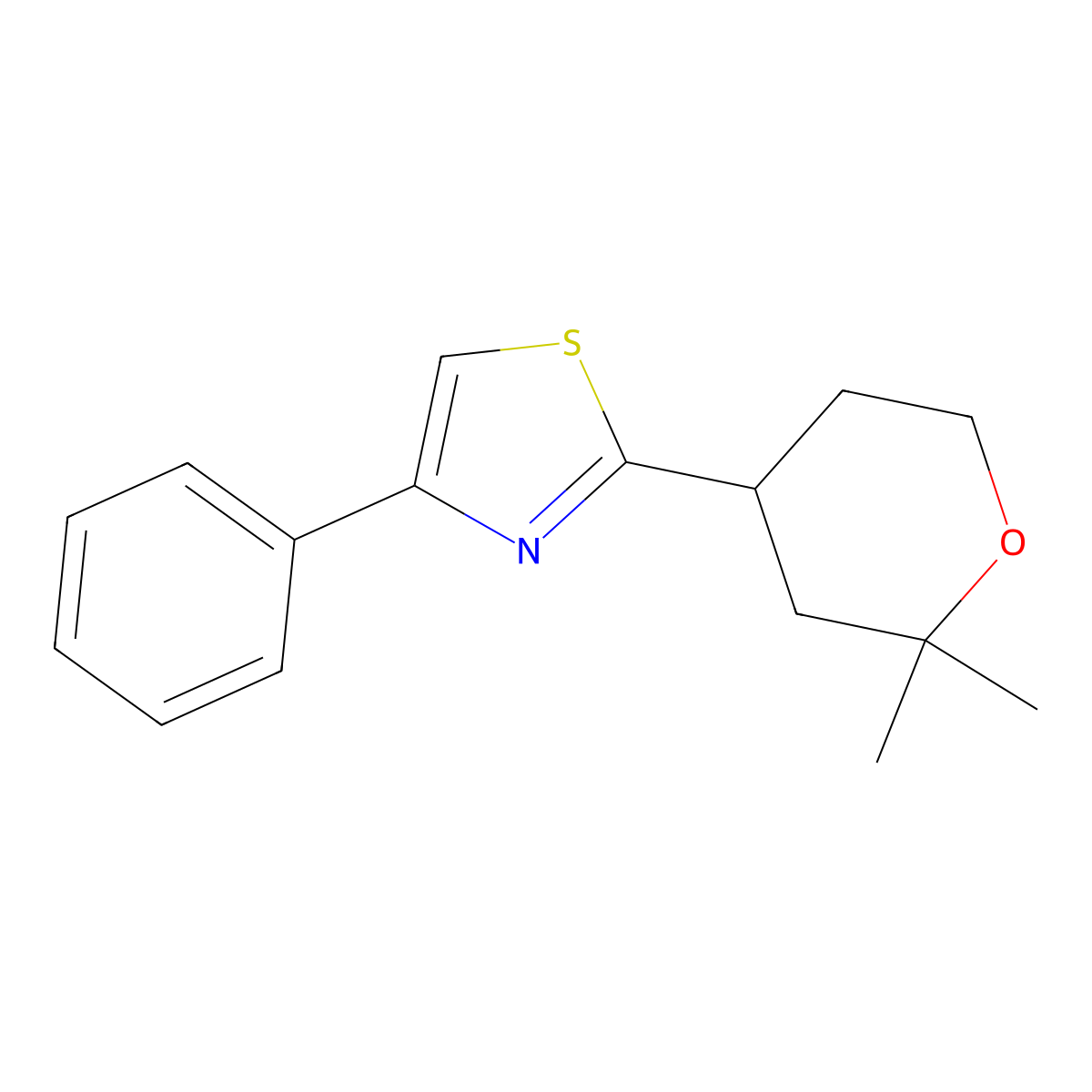 2-(2,2-Dimethyloxan-4-yl)-4-phenyl-1,3-thiazole molecular structure, CAS 84125-30-4