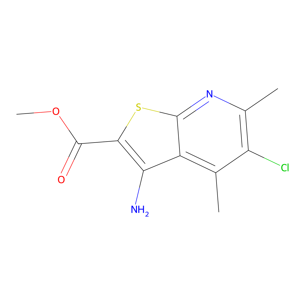 Methyl 3-amino-5-chloro-4,6-dimethylthieno[2,3-b]pyridine-2-carboxylate molecular structure, CAS 841261-58-3