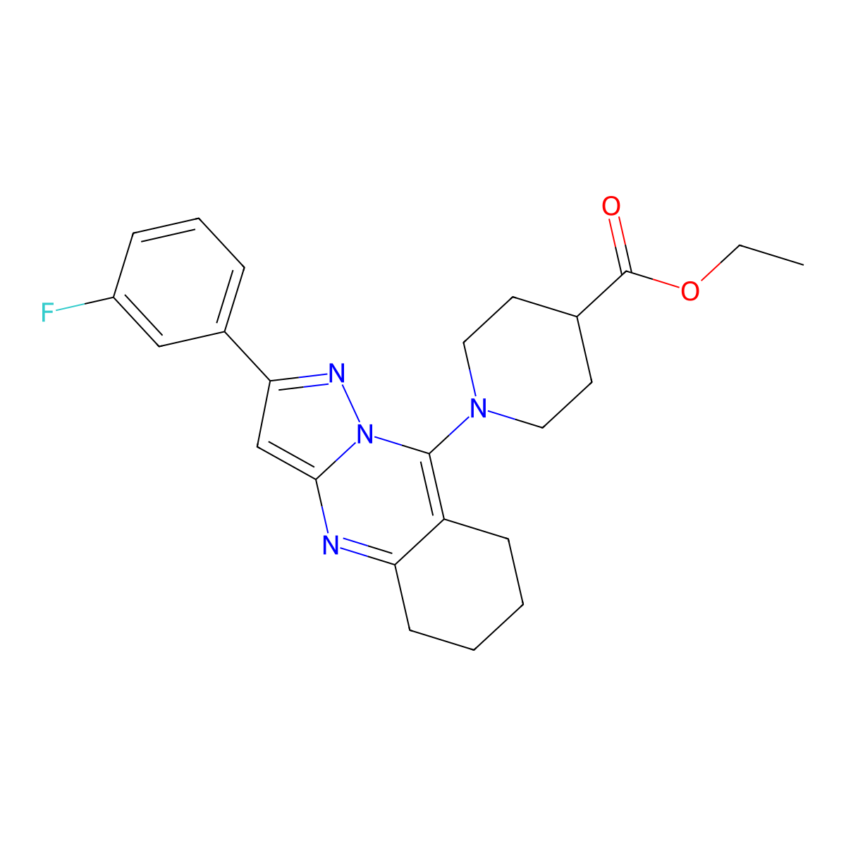 Ethyl 1-[2-(3-fluorophenyl)-5,6,7,8-tetrahydropyrazolo[5,1-b]quinazolin-9-yl]piperidine-4-carboxylate molecular structure, CAS 841269-04-3