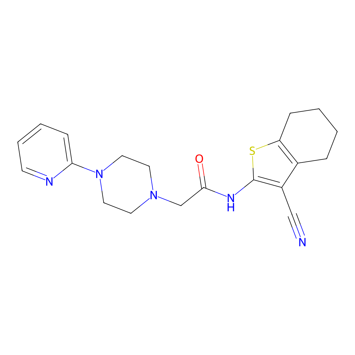 N-(3-cyano-4,5,6,7-tetrahydro-1-benzothiophen-2-yl)-2-(4-pyridin-2-ylpiperazin-1-yl)acetamide molecular structure, CAS 841270-73-3