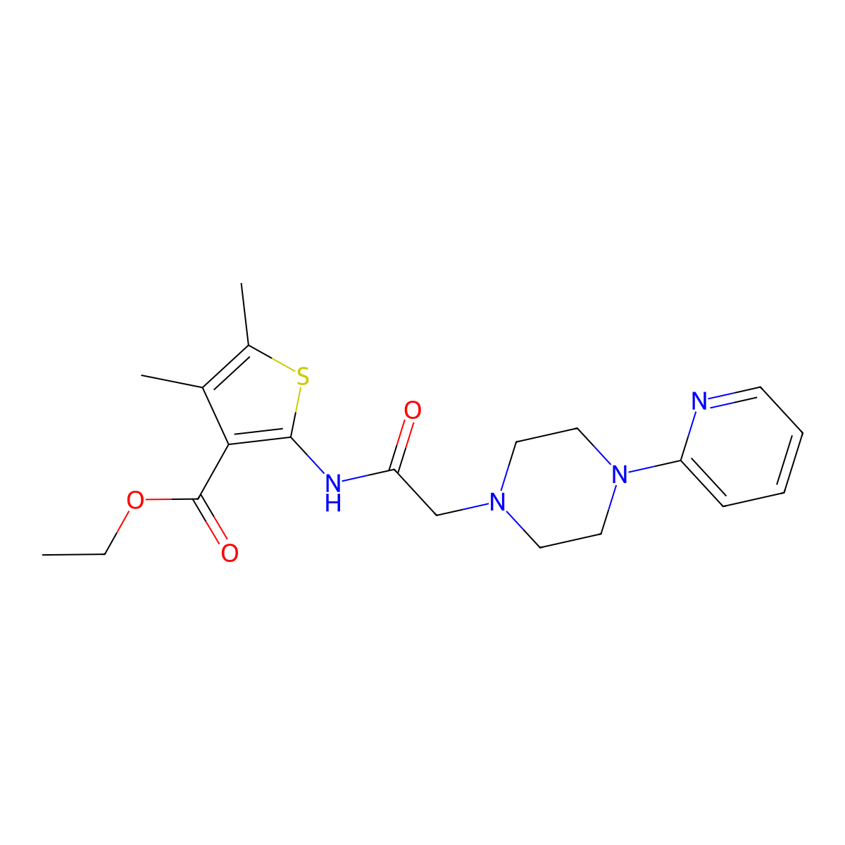 Ethyl 4,5-dimethyl-2-({[4-(pyridin-2-yl)piperazin-1-yl]acetyl}amino)thiophene-3-carboxylate molecular structure, CAS 841270-74-4