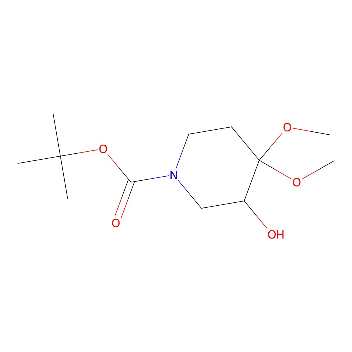 Tert-butyl 3-hydroxy-4,4-dimethoxypiperidine-1-carboxylate molecular structure, CAS 841286-80-4