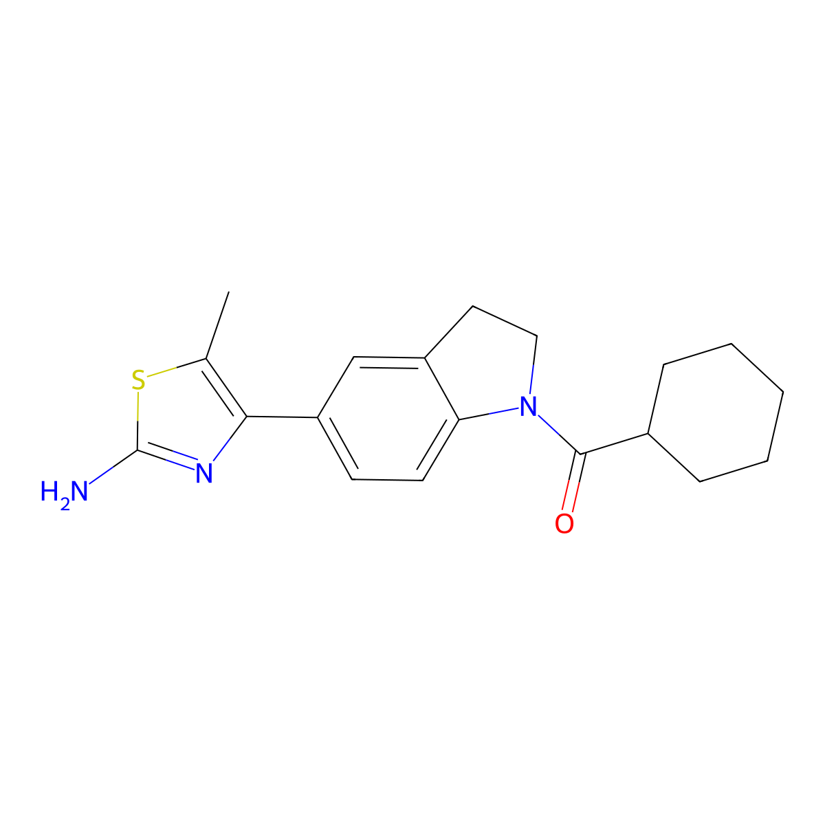 (5-(2-Amino-5-methylthiazol-4-yl)indolin-1-yl)(cyclohexyl)methanone molecular structure, CAS 841288-19-5