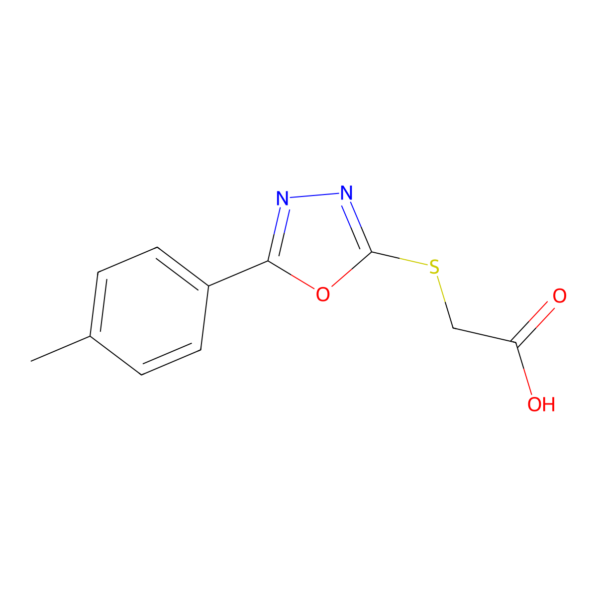 (5-p-Tolyl-[1,3,4]oxadiazol-2-ylsulfanyl)-acetic acid molecular structure, CAS 84160-39-4
