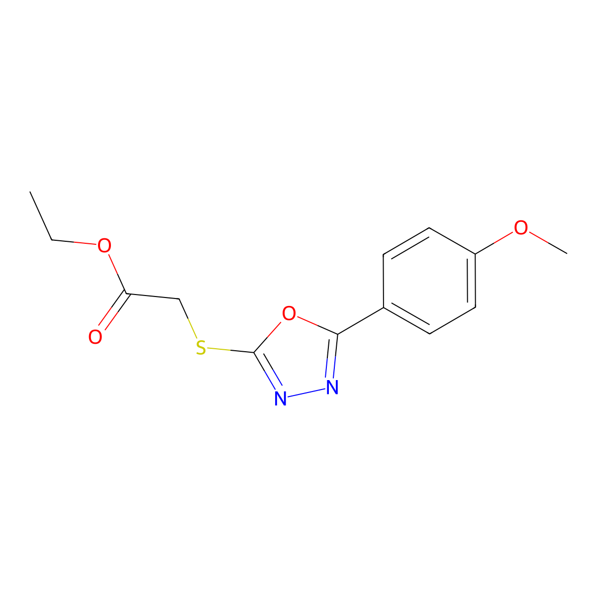 Ethyl 2-((5-(4-methoxyphenyl)-1,3,4-oxadiazol-2-yl)thio)acetate molecular structure, CAS 84160-42-9