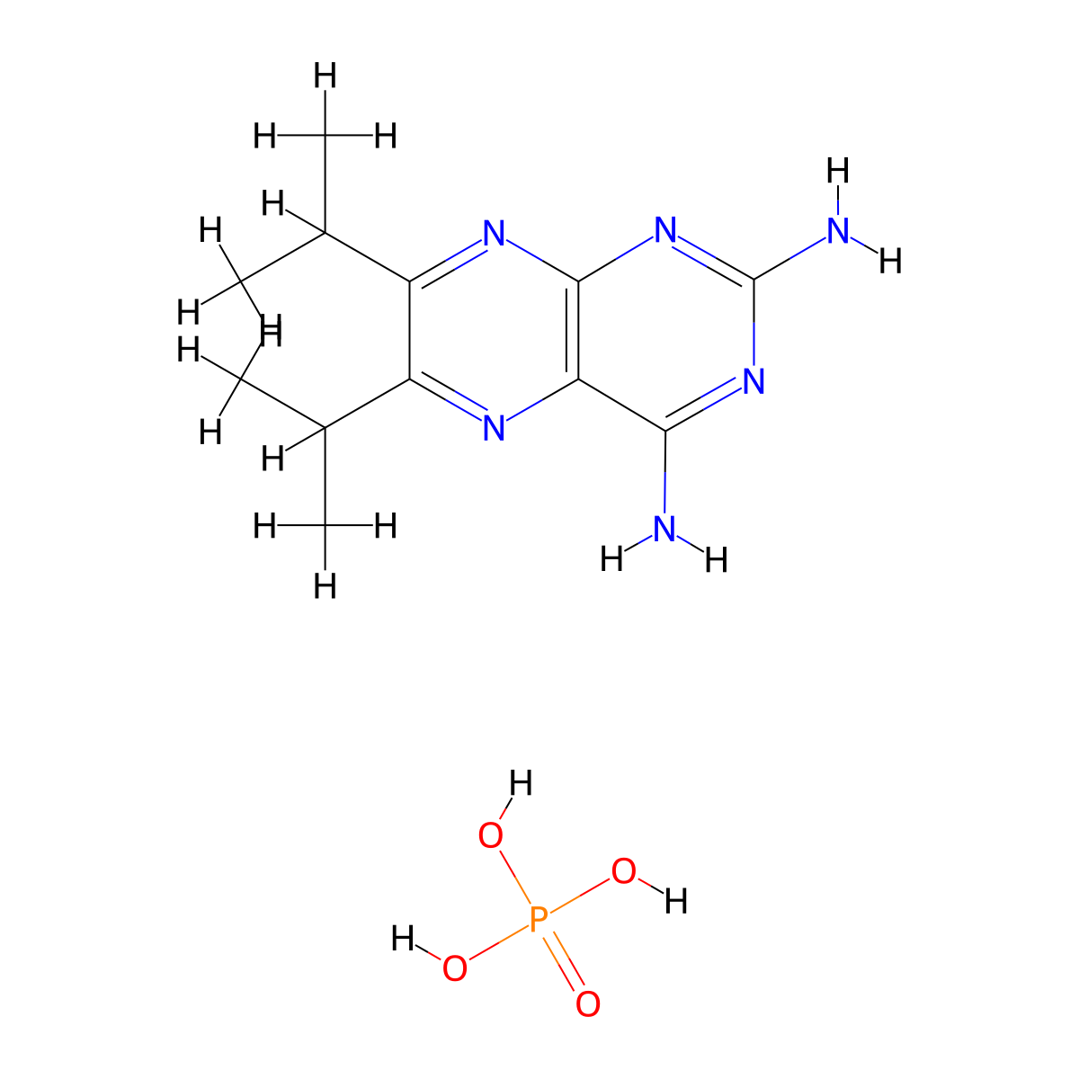 6,7-Diisopropylpteridine-2,4-diamine phosphate molecular structure, CAS 84176-65-8