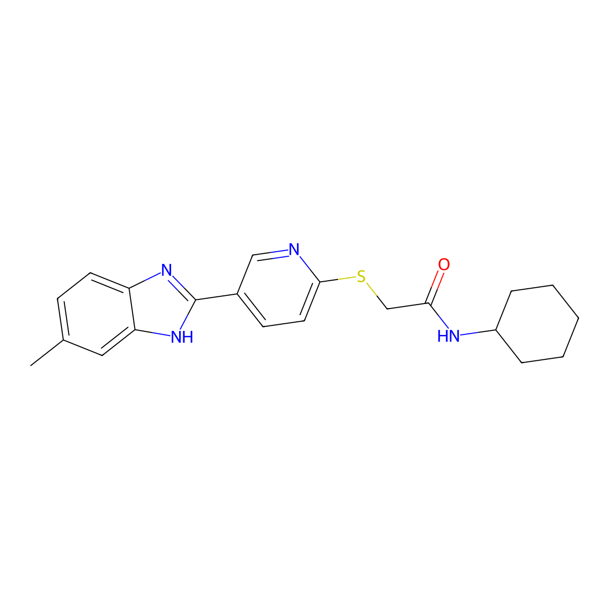 N-Cyclohexyl-2-[[5-(6-methyl-2-benzimidazolyl)-2-pyridyl]thio]acetamide molecular structure, CAS 842109-62-0